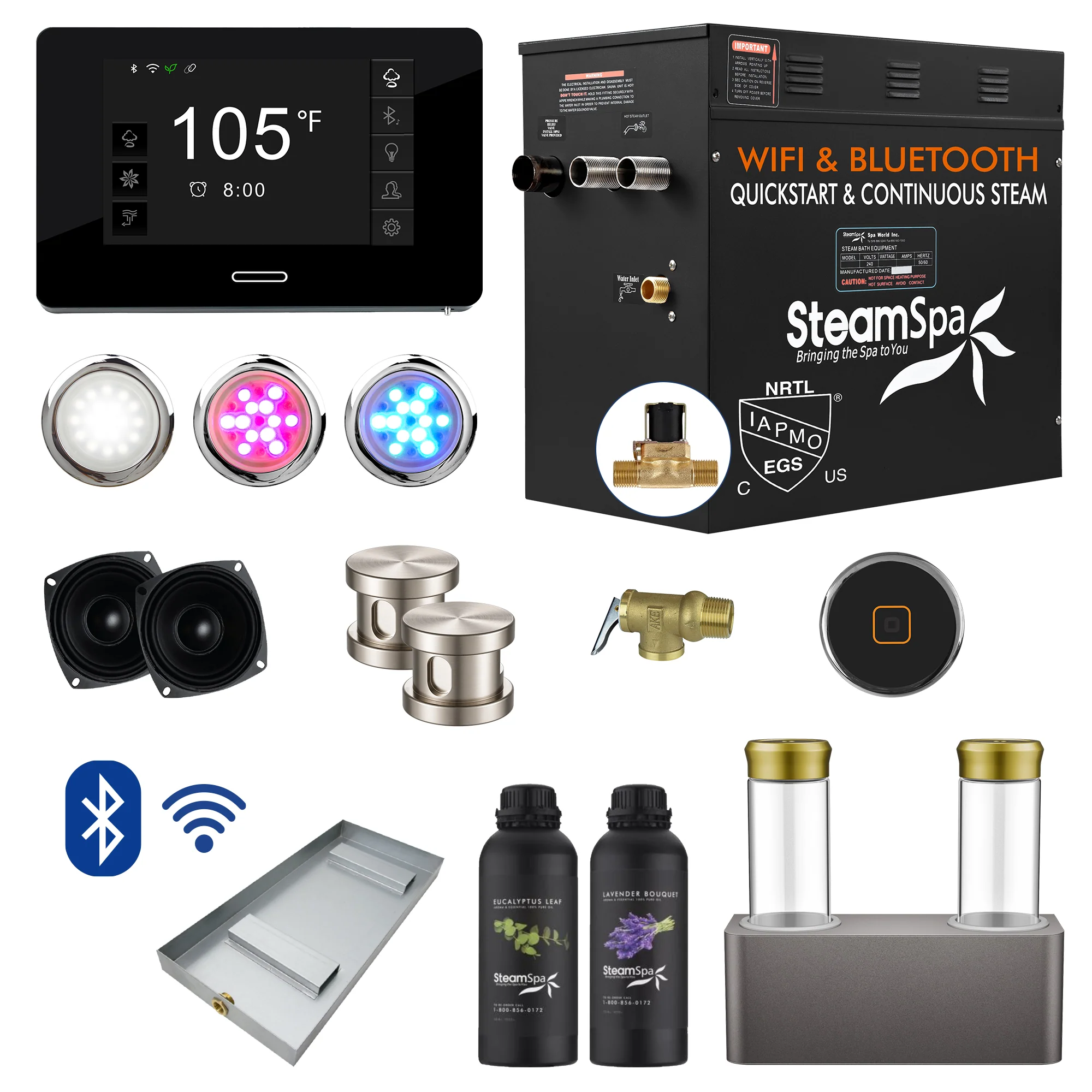 Black Series Steam Bath Generator Package with Advanced Touchscreen, Bluetooth Audio & Dual Aroma Pump - Image 11