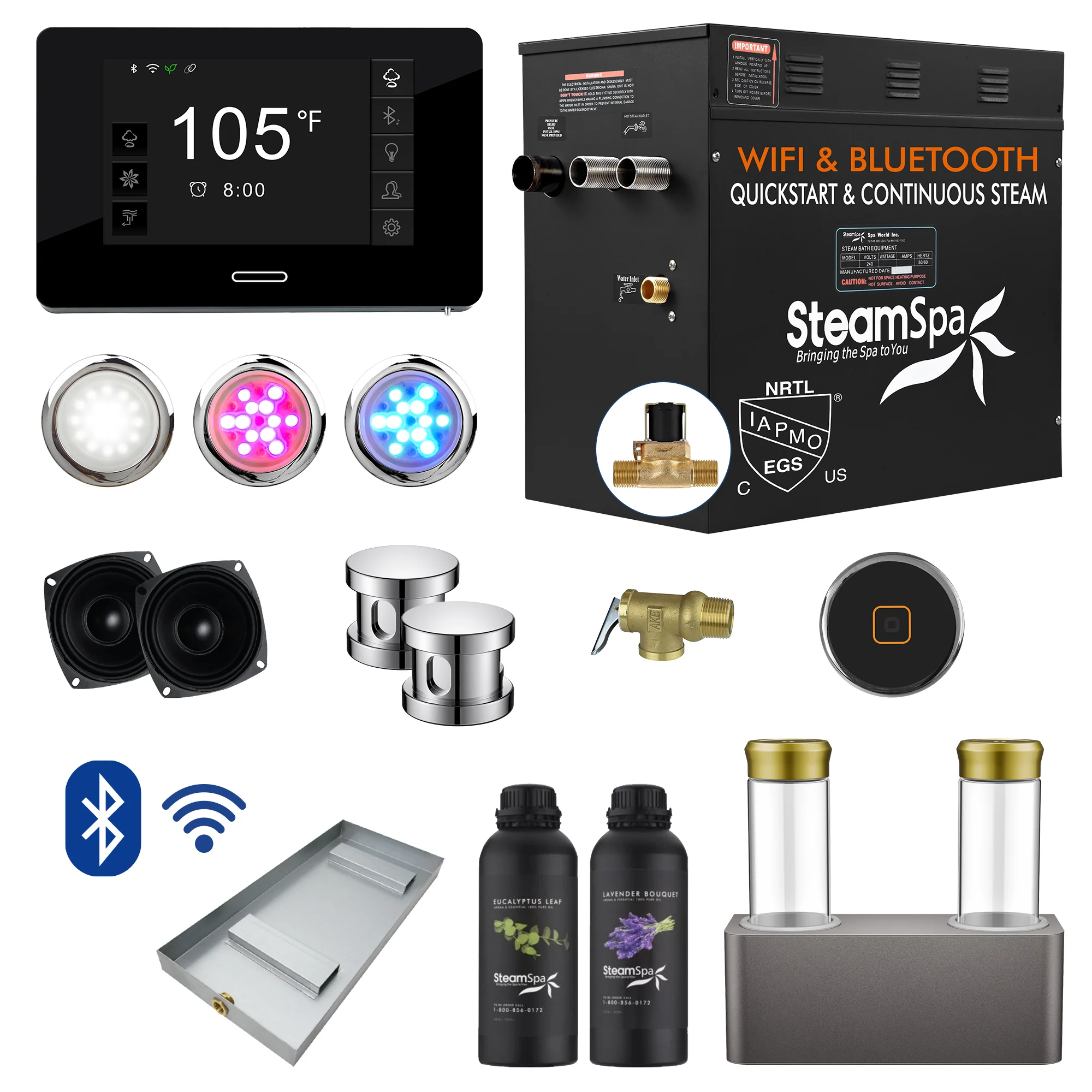 Black Series Steam Bath Generator Package with Advanced Touchscreen, Bluetooth Audio & Dual Aroma Pump - Image 12