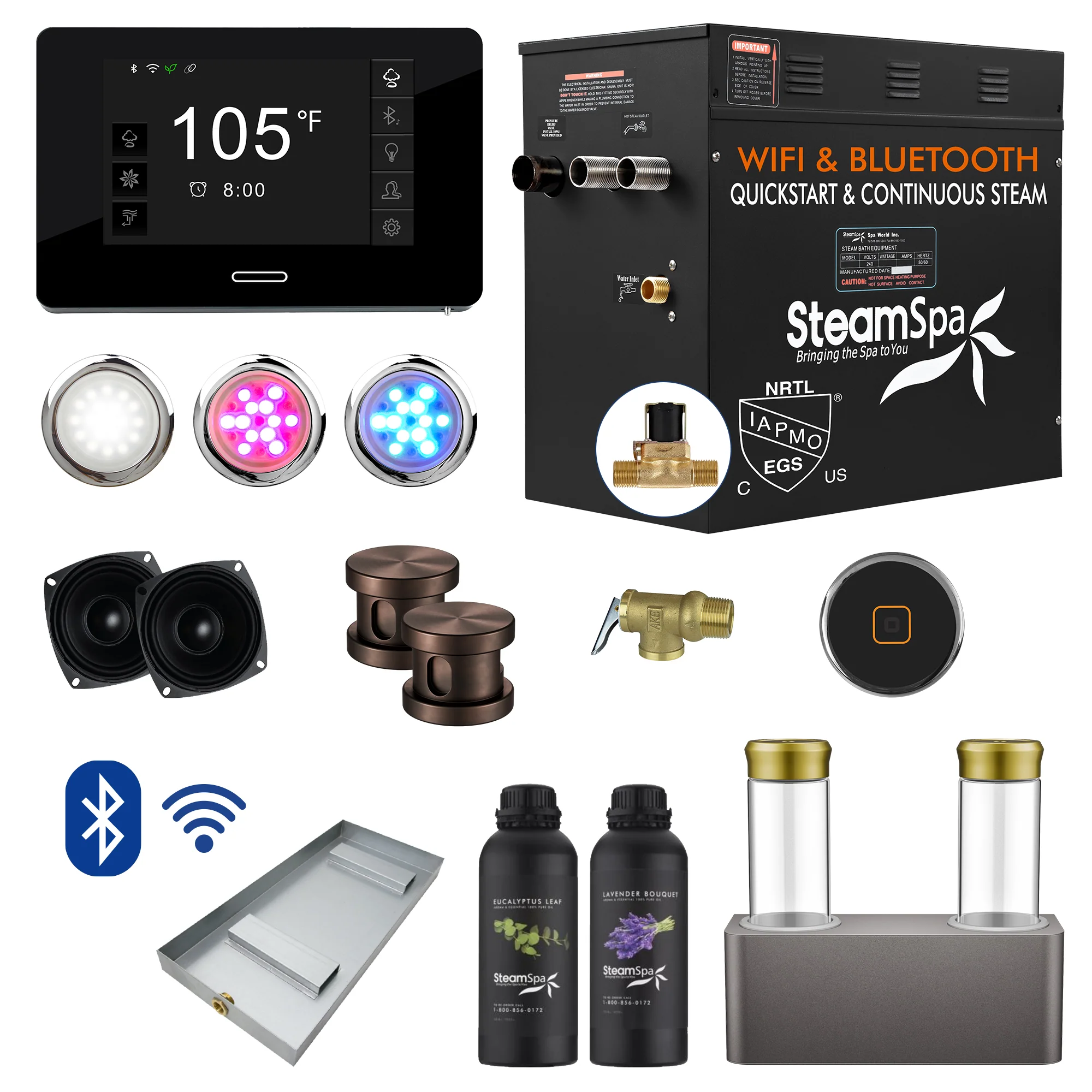 Black Series Steam Bath Generator Package with Advanced Touchscreen, Bluetooth Audio & Dual Aroma Pump - Image 14
