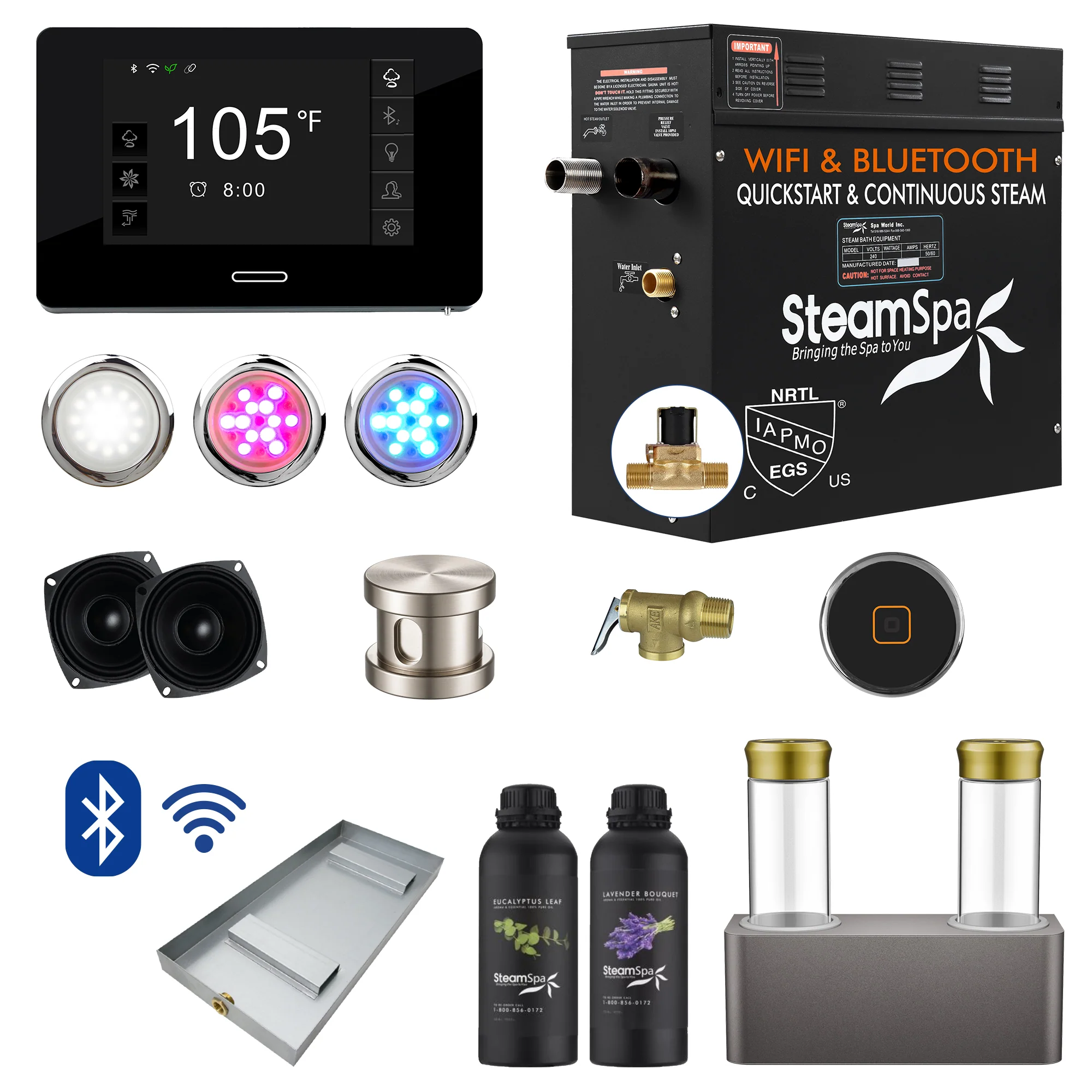 Black Series Steam Bath Generator Package with Advanced Touchscreen, Bluetooth Audio & Dual Aroma Pump - Image 25