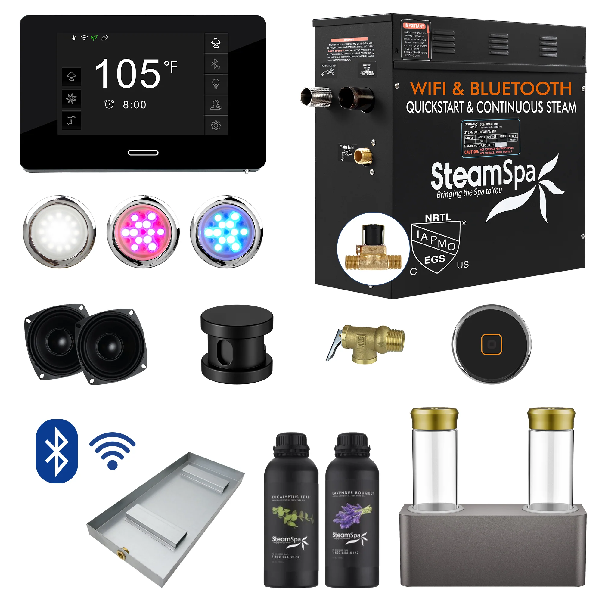 Black Series Steam Bath Generator Package with Advanced Touchscreen, Bluetooth Audio & Dual Aroma Pump - Image 28