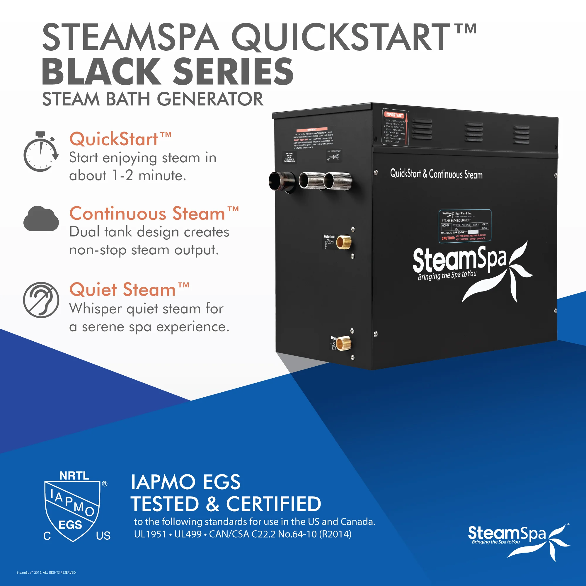SteamSpa 10.5 KW QuickStart Acu-Steam Bath Generator in Blue - Image 4