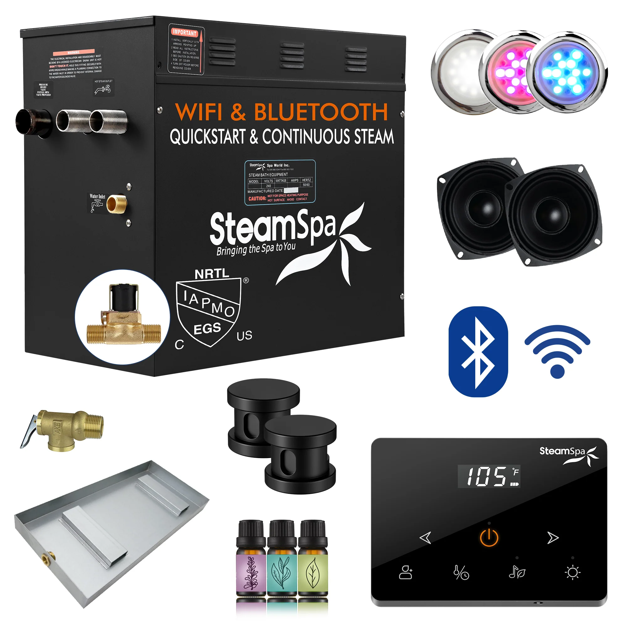 Black Series Steam Bath Generator with Wireless Control, BLUETOOTH, WIFI, Auto Drain, and Multiple Finish Options - Image 12