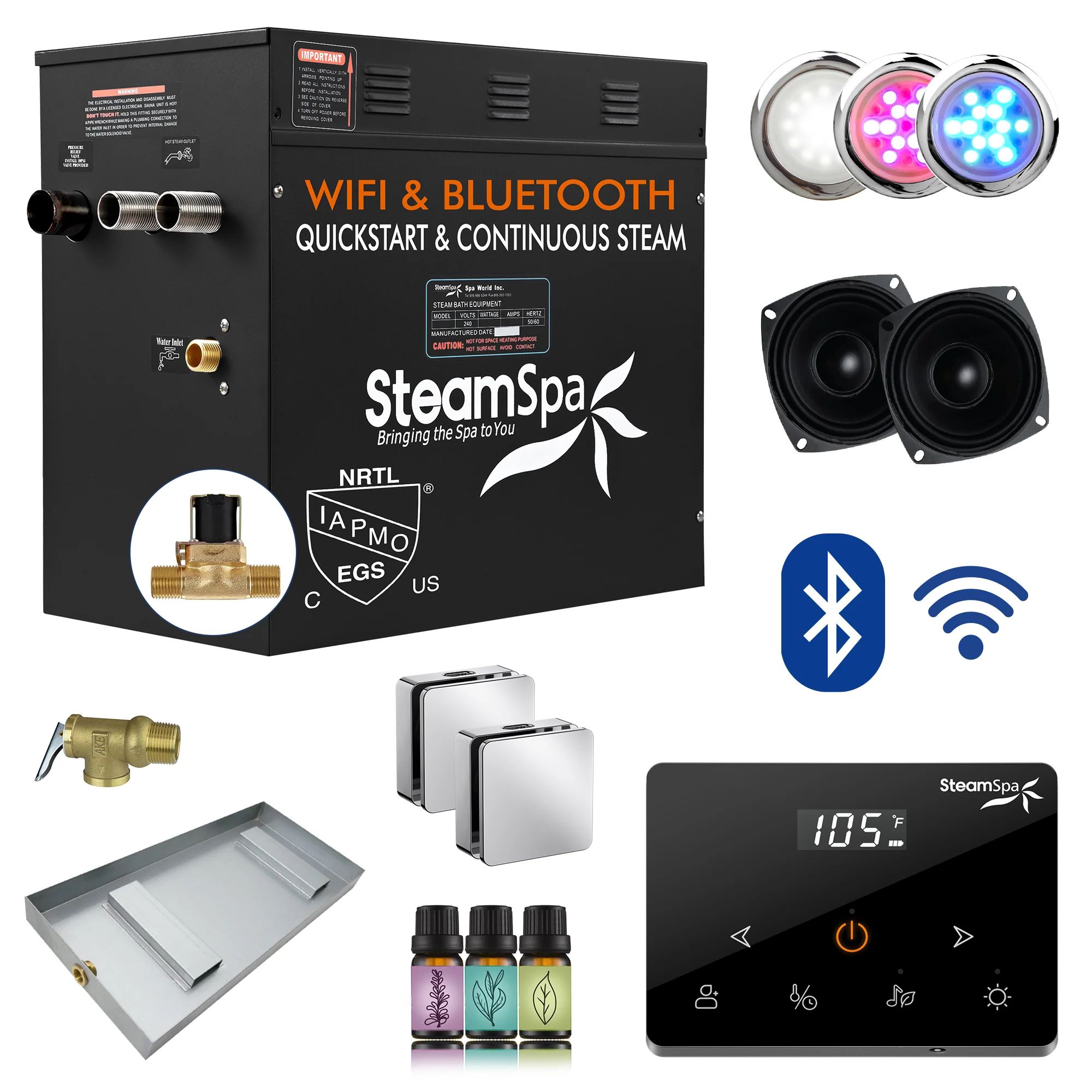 Black Series Steam Bath Generator with Wireless Controls, BLUETOOTH, WIFI, Auto Drain or Aroma Pump, and Multiple Finish Options - Image 11