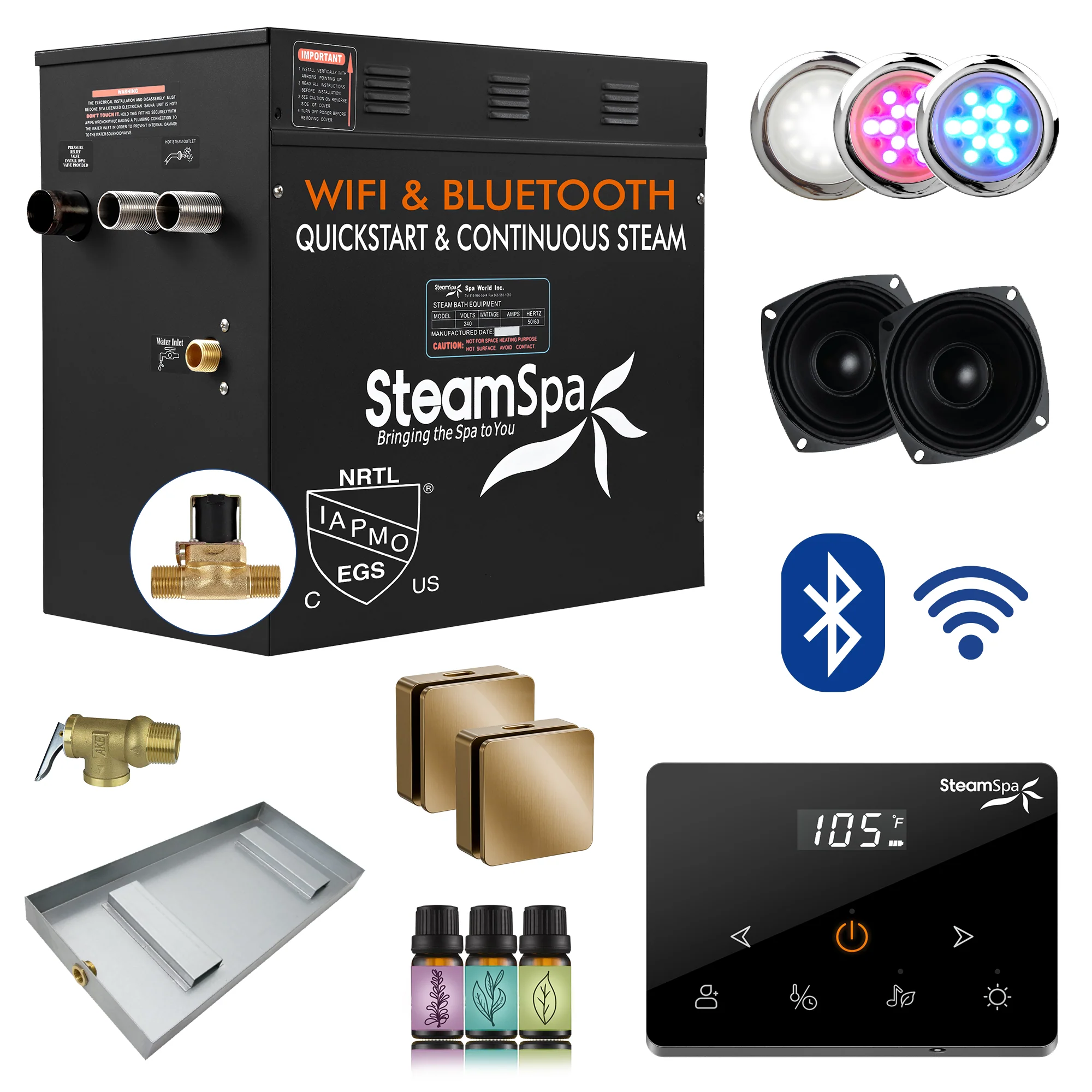 Black Series Steam Bath Generator with Wireless Controls, BLUETOOTH, WIFI, Auto Drain or Aroma Pump, and Multiple Finish Options - Image 12