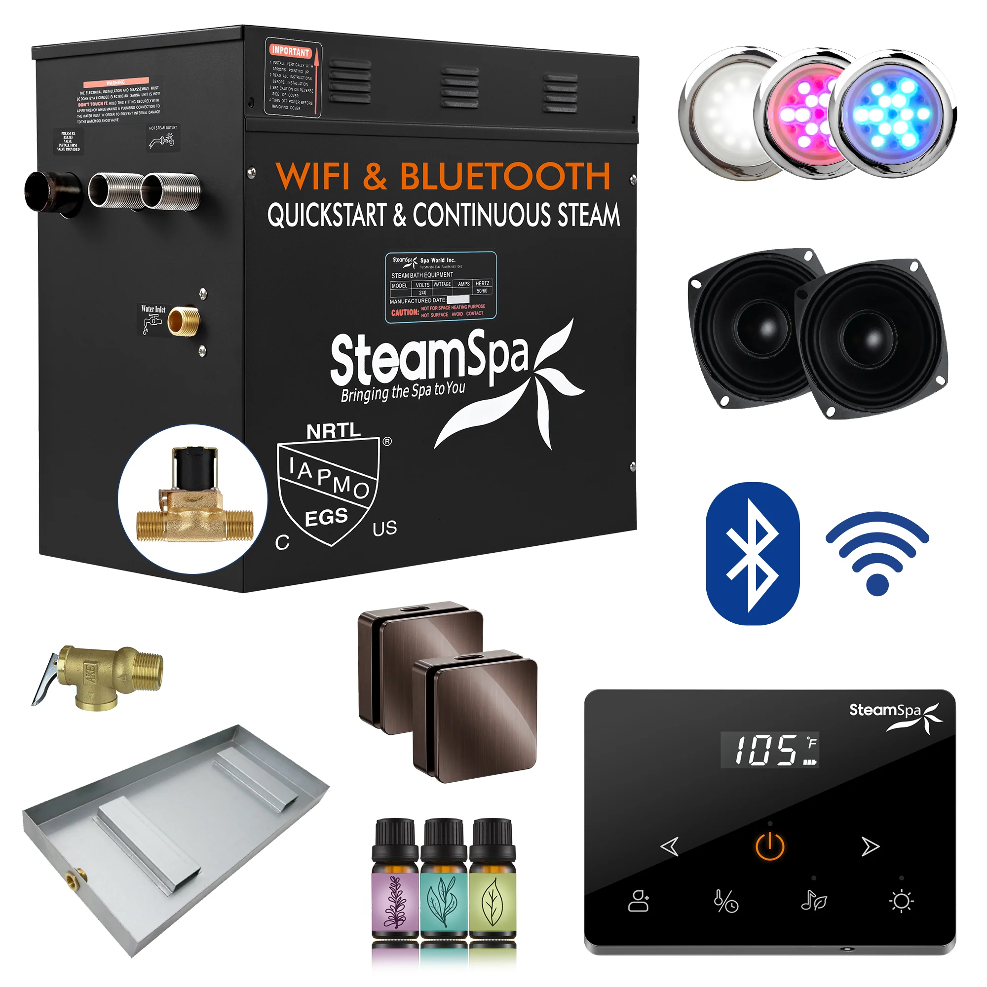 Black Series Steam Bath Generator with Wireless Controls, BLUETOOTH, WIFI, Auto Drain or Aroma Pump, and Multiple Finish Options - Image 14