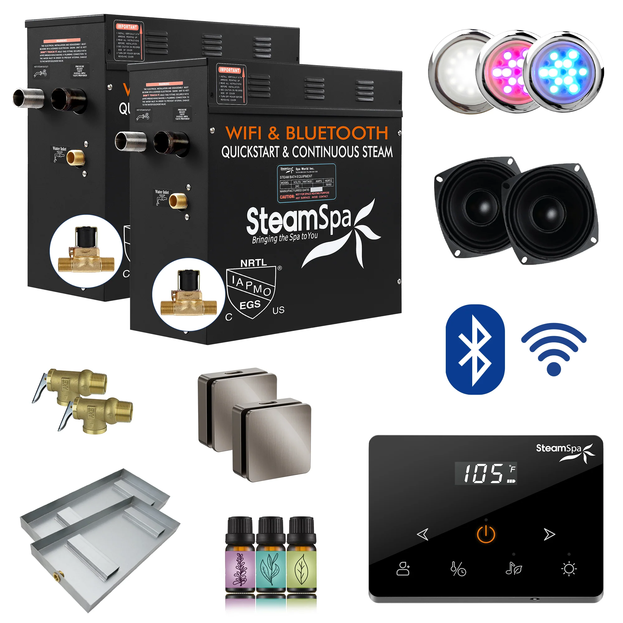 Black Series Steam Bath Generator with Wireless Controls, BLUETOOTH, WIFI, Auto Drain or Aroma Pump, and Multiple Finish Options - Image 15