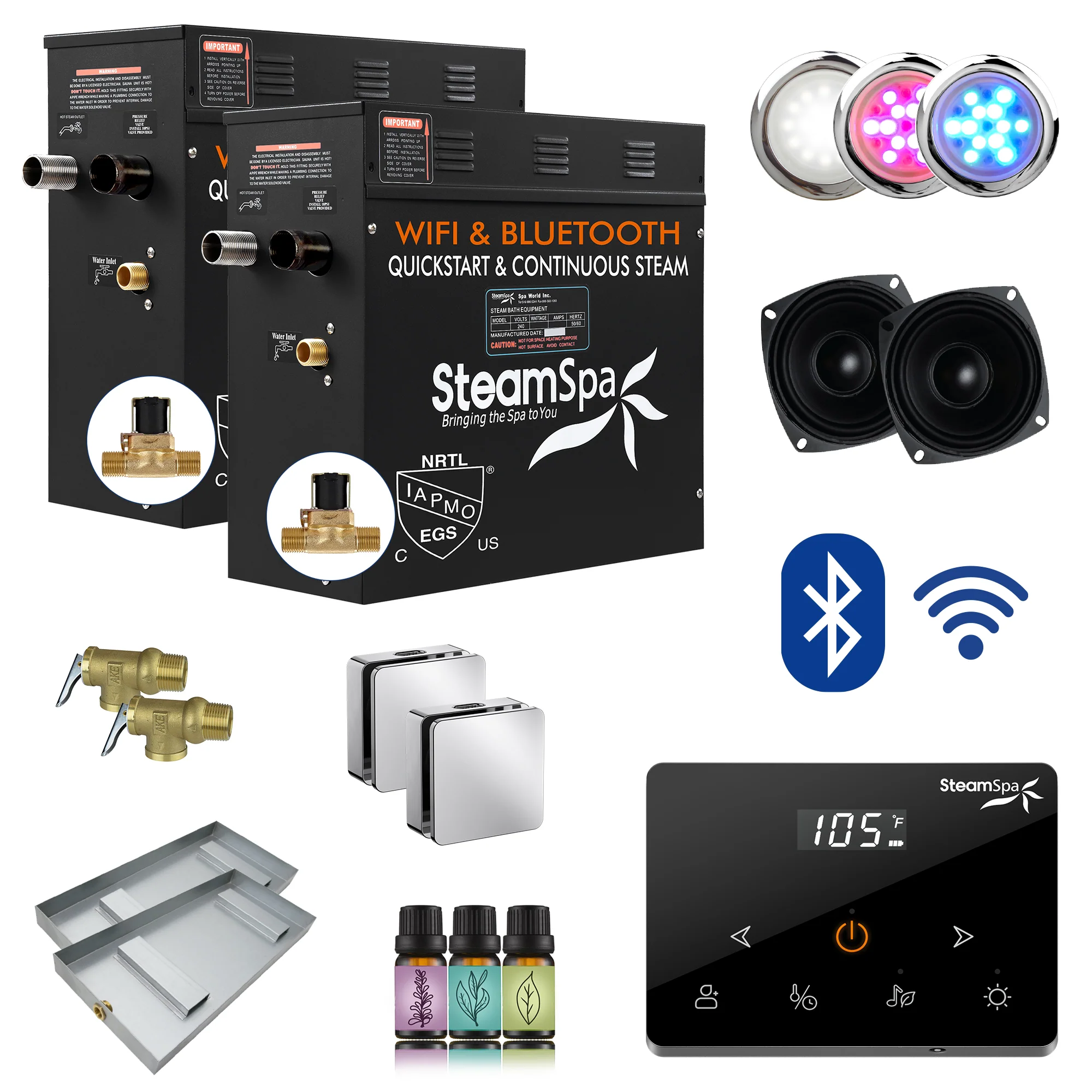 Black Series Steam Bath Generator with Wireless Controls, BLUETOOTH, WIFI, Auto Drain or Aroma Pump, and Multiple Finish Options - Image 16