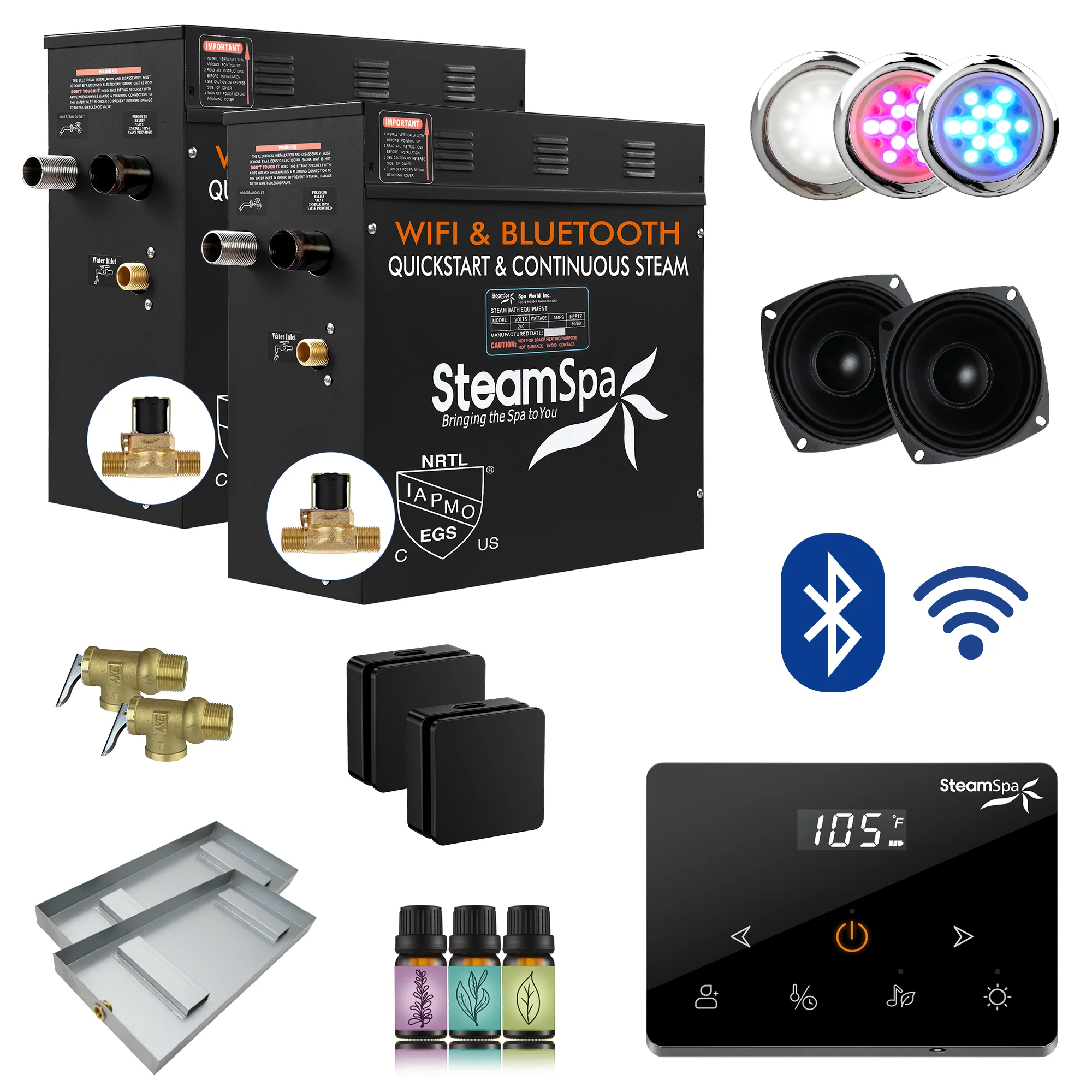 Black Series Steam Bath Generator with Wireless Controls, BLUETOOTH, WIFI, Auto Drain or Aroma Pump, and Multiple Finish Options - Image 18