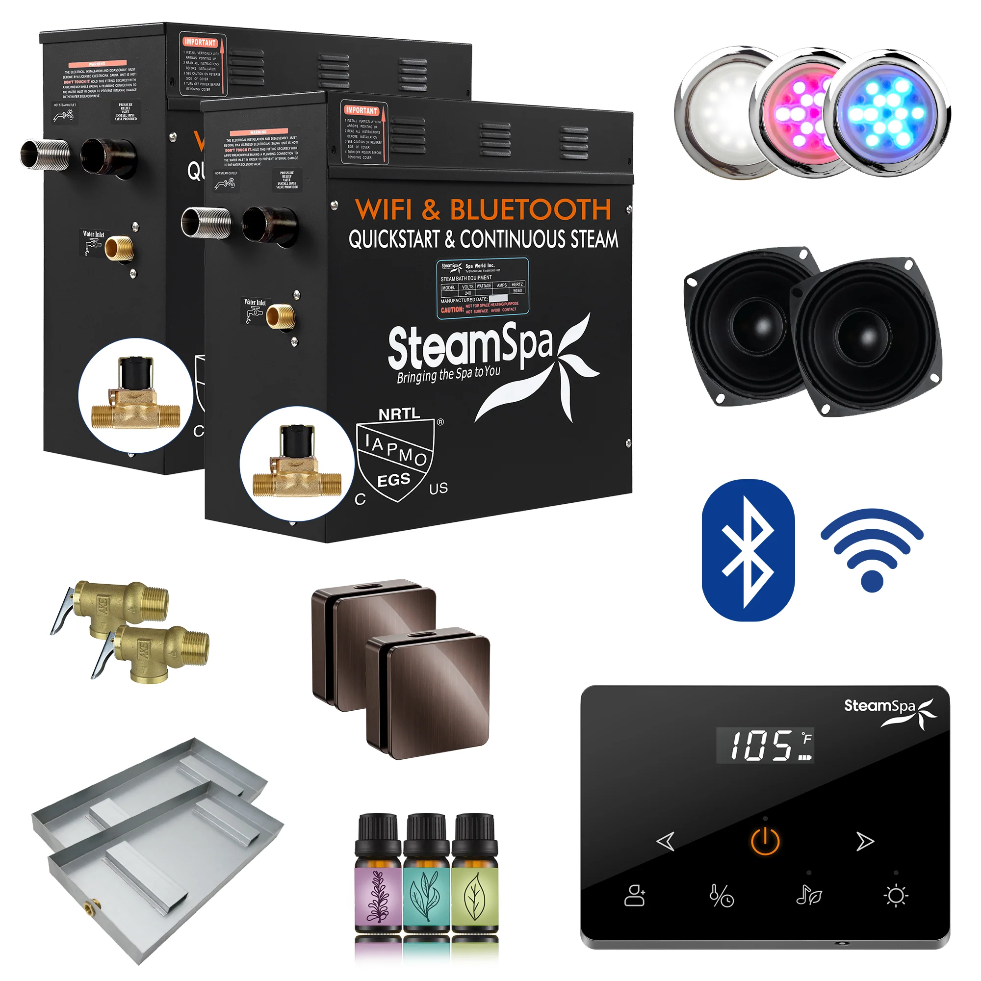 Black Series Steam Bath Generator with Wireless Controls, BLUETOOTH, WIFI, Auto Drain or Aroma Pump, and Multiple Finish Options - Image 19