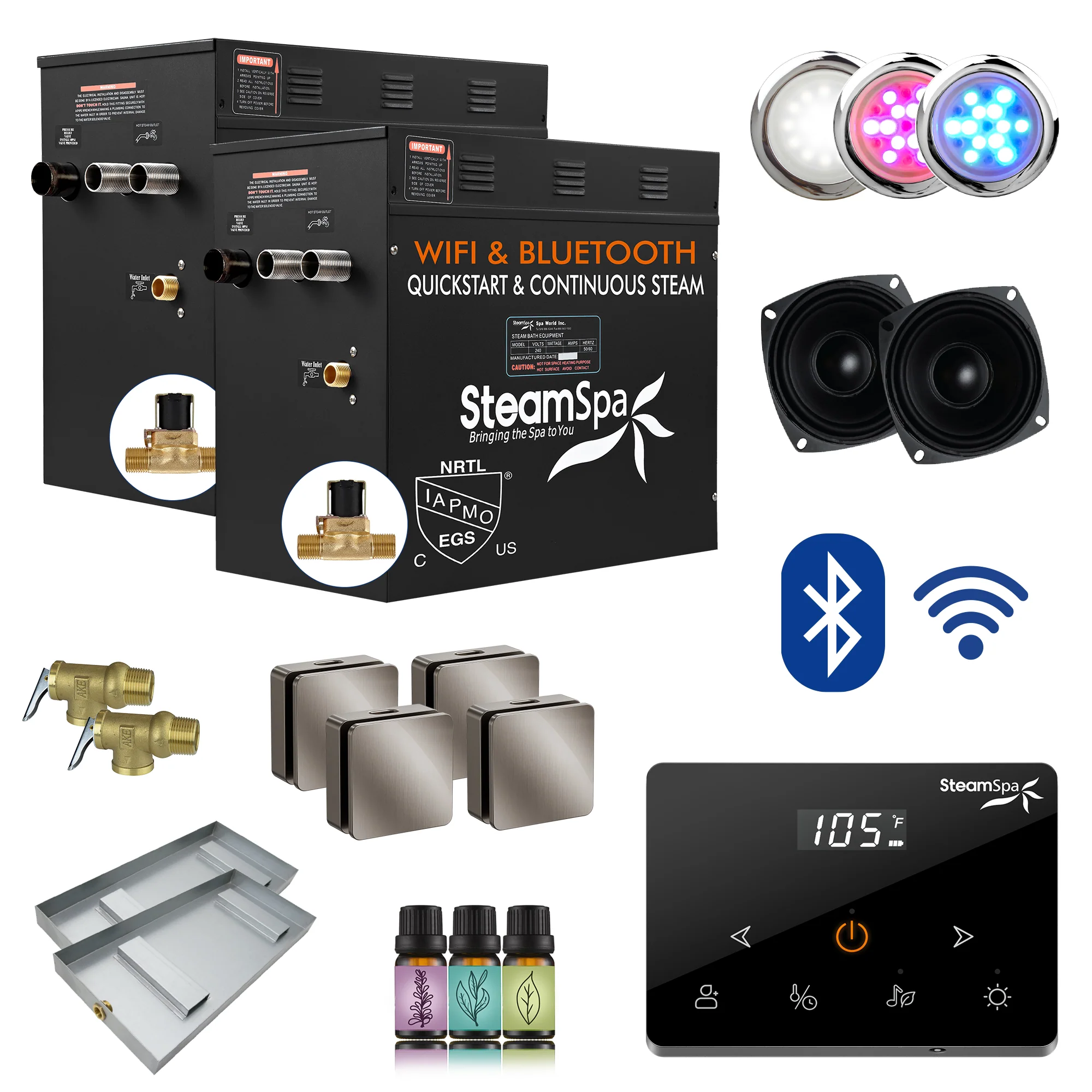 Black Series Steam Bath Generator with Wireless Controls, BLUETOOTH, WIFI, Auto Drain or Aroma Pump, and Multiple Finish Options - Image 20