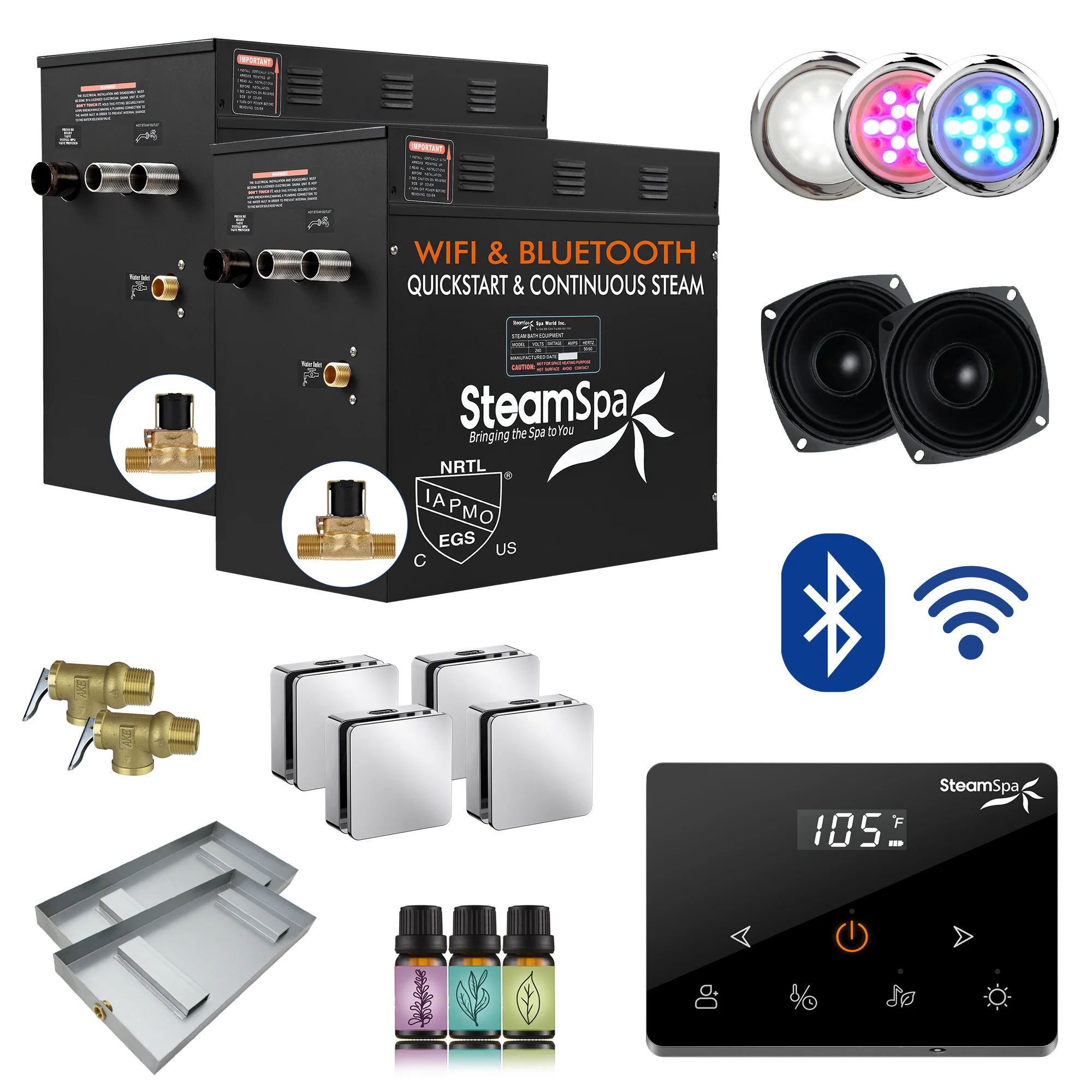 Black Series Steam Bath Generator with Wireless Controls, BLUETOOTH, WIFI, Auto Drain or Aroma Pump, and Multiple Finish Options - Image 21