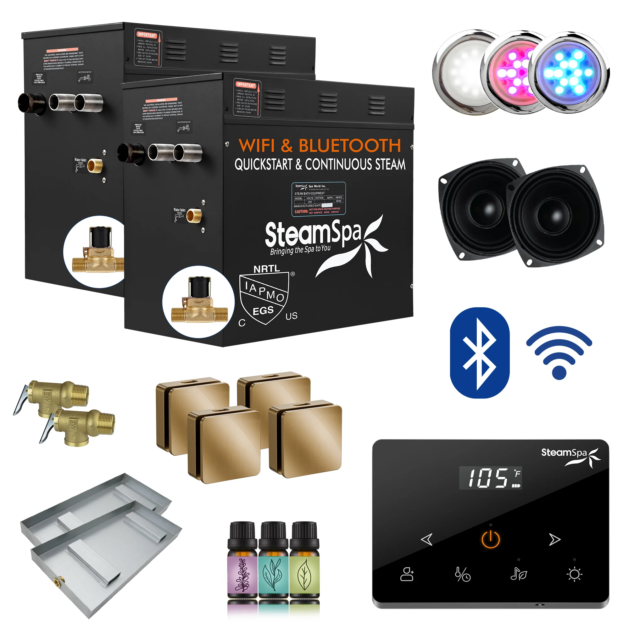 Black Series Steam Bath Generator with Wireless Controls, BLUETOOTH, WIFI, Auto Drain or Aroma Pump, and Multiple Finish Options - Image 22