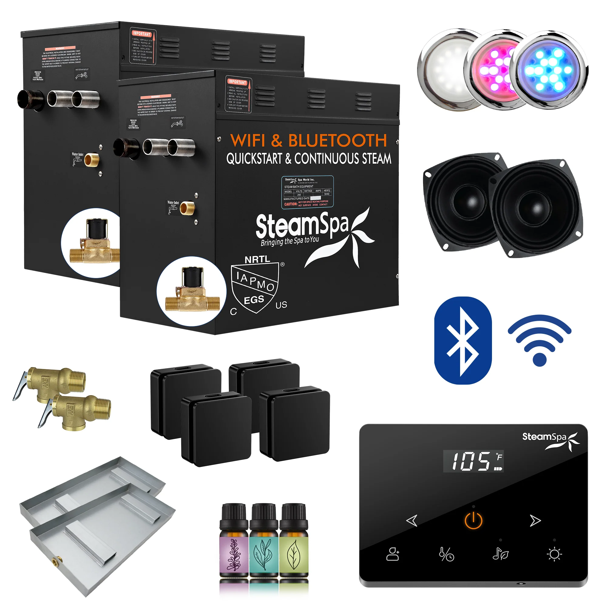 Black Series Steam Bath Generator with Wireless Controls, BLUETOOTH, WIFI, Auto Drain or Aroma Pump, and Multiple Finish Options - Image 23