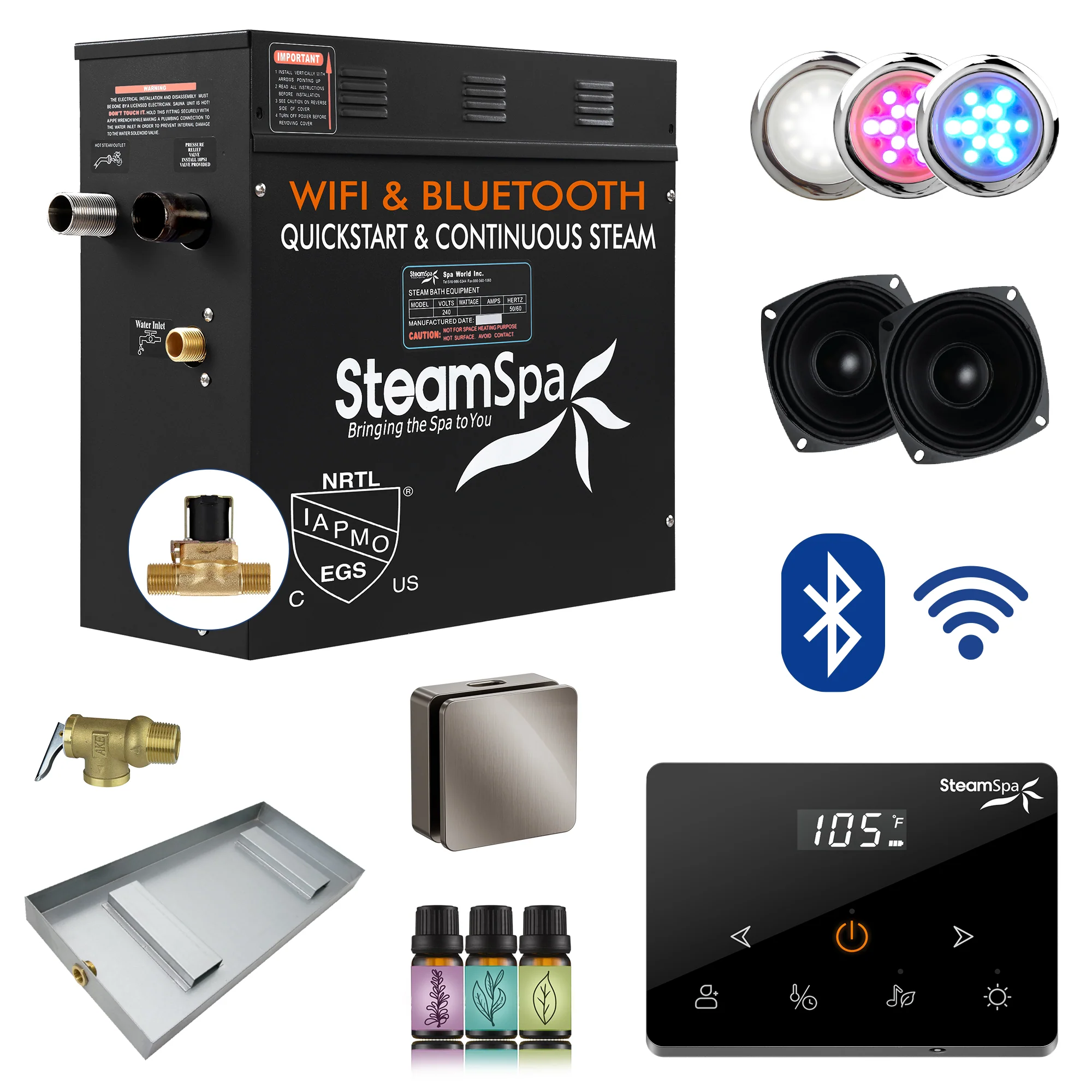 Black Series Steam Bath Generator with Wireless Controls, BLUETOOTH, WIFI, Auto Drain or Aroma Pump, and Multiple Finish Options - Image 25