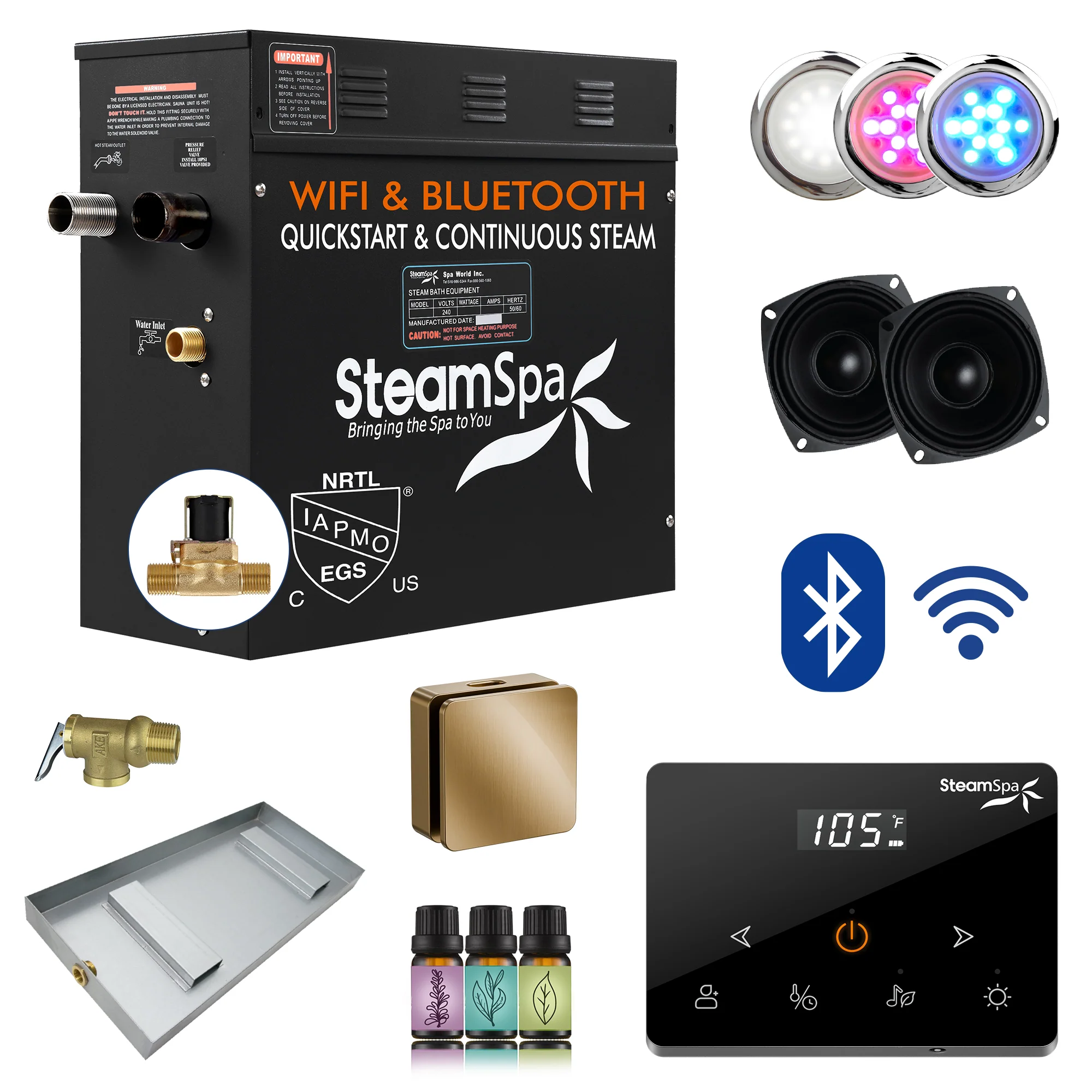 Black Series Steam Bath Generator with Wireless Controls, BLUETOOTH, WIFI, Auto Drain or Aroma Pump, and Multiple Finish Options - Image 27