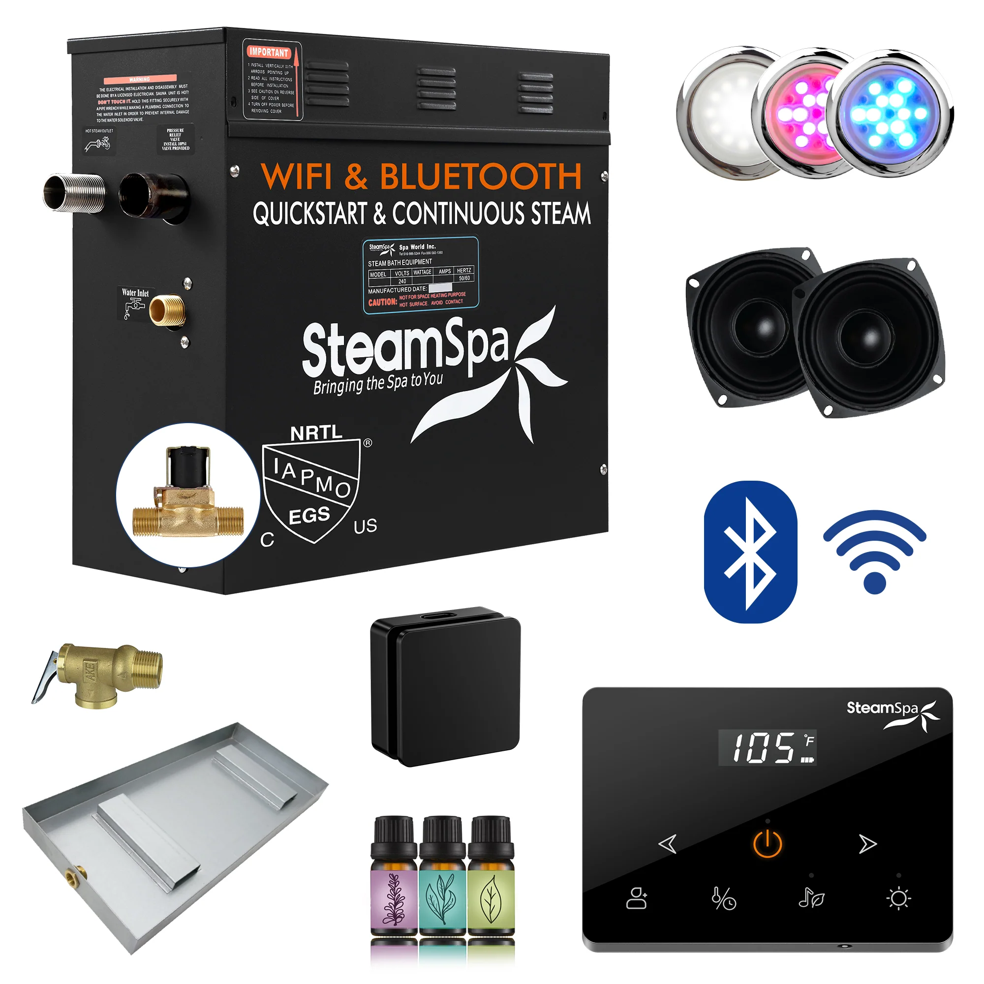 Black Series Steam Bath Generator with Wireless Controls, BLUETOOTH, WIFI, Auto Drain or Aroma Pump, and Multiple Finish Options - Image 28