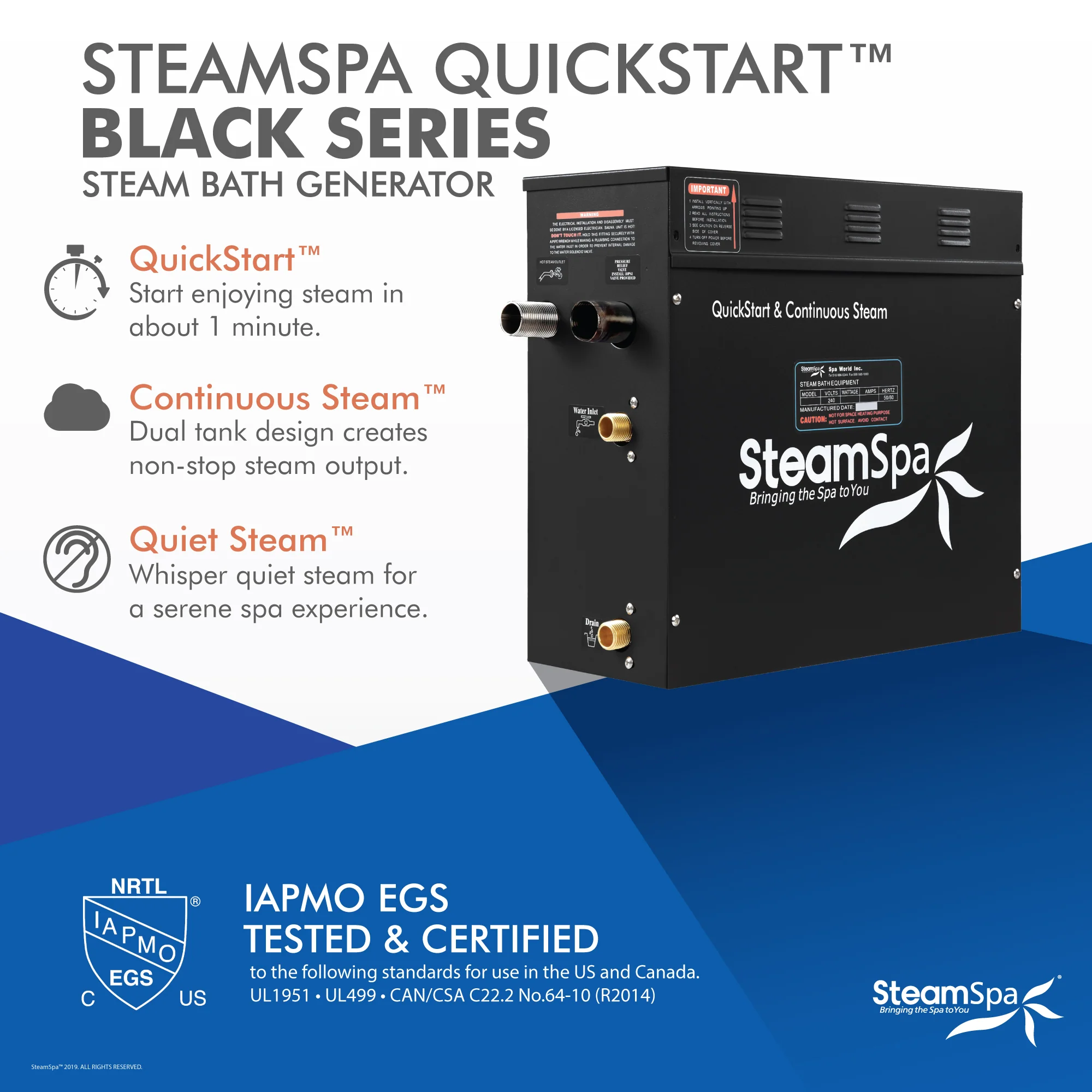 SteamSpa 7.5 KW QuickStart Acu-Steam Bath Generator in Blue - Image 4