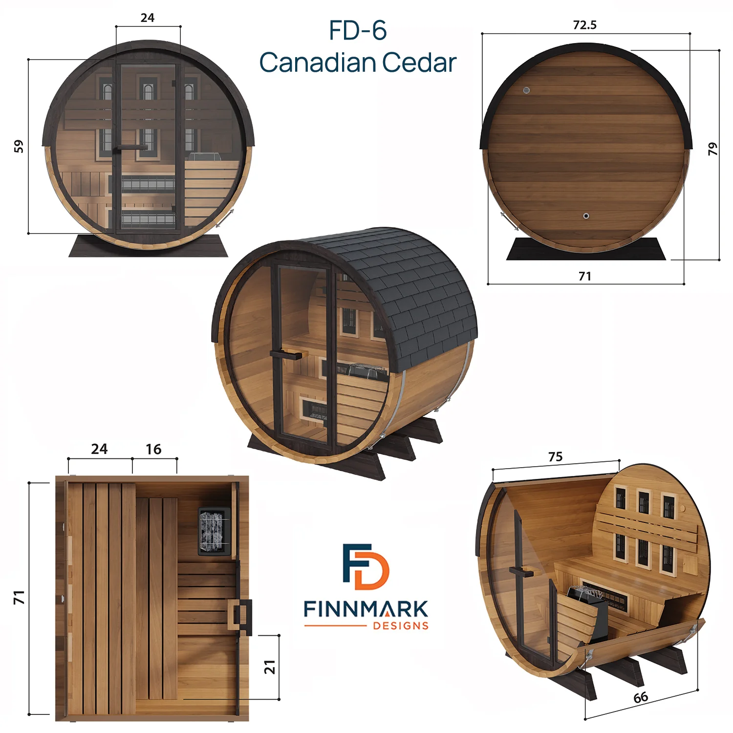 Finnmark Infrared and Traditional Cedar Combination Barrel Sauna FD-6 - Image 13