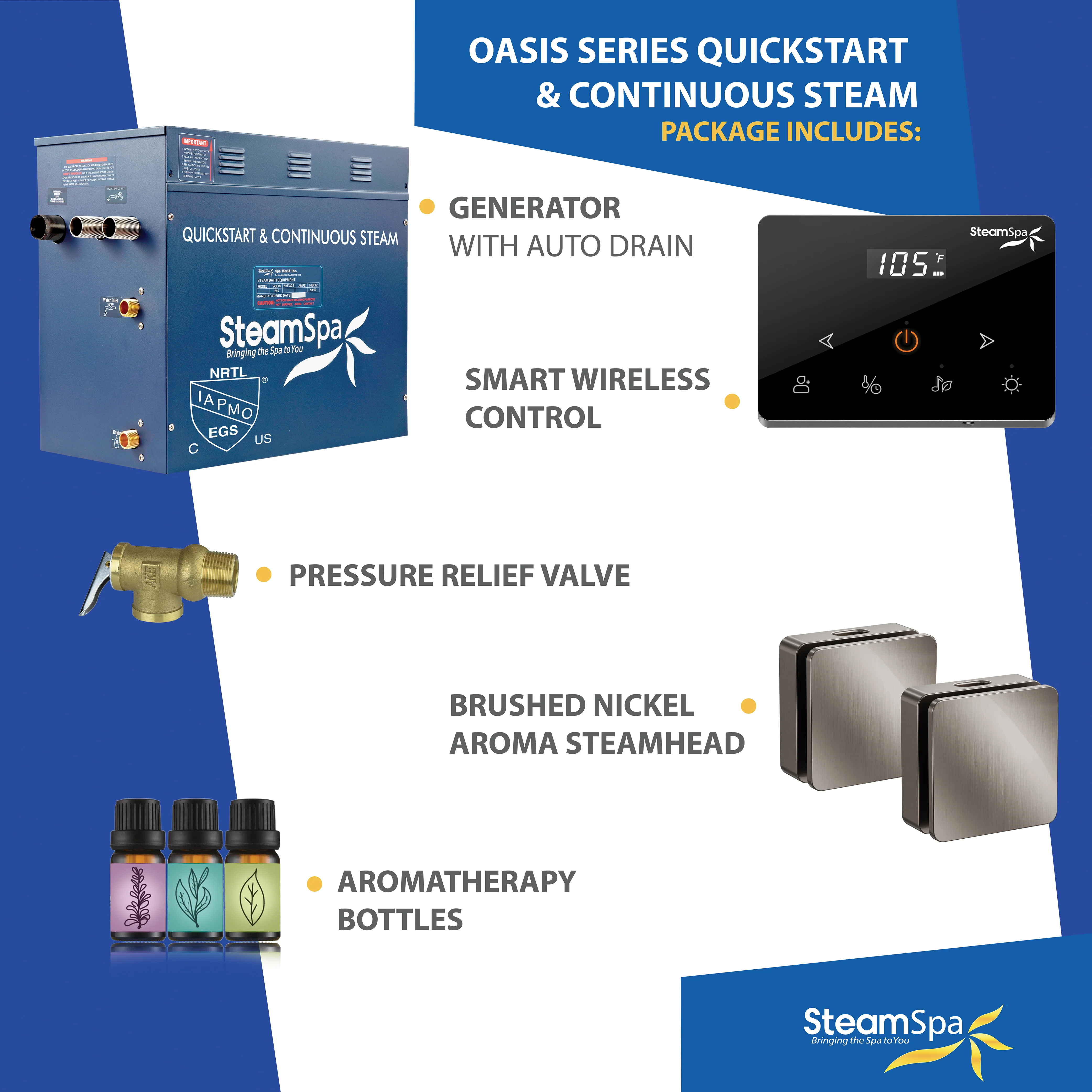 Oasis Series Steam Bath Generator with Wireless Control, QuickStart Technology, and Continuous Steam Output - Image 6