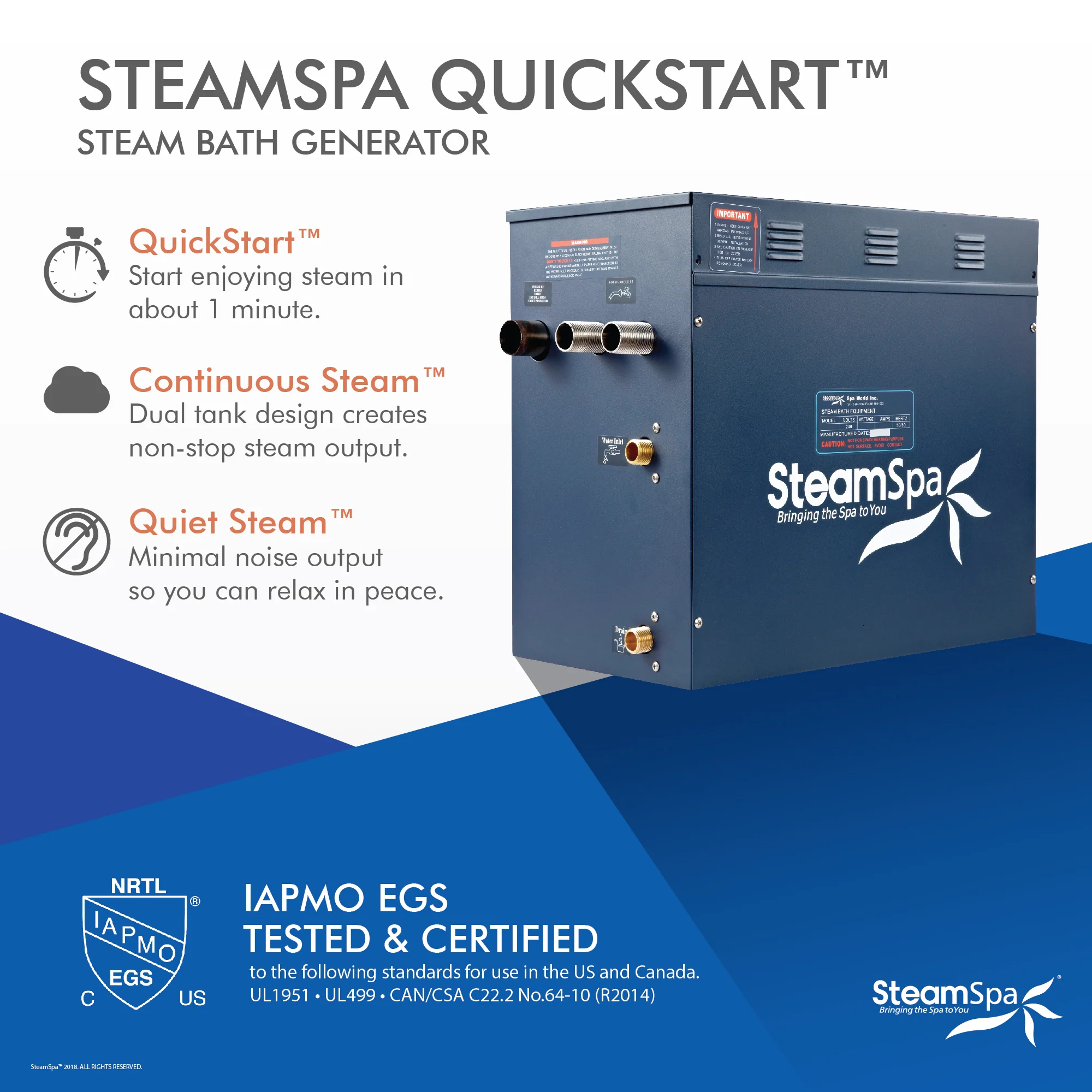 12kW Quick Start Steam Bath Generator with Dual Tank Continuous Steam Output Design and Quiet Quick Start Technology - Image 5
