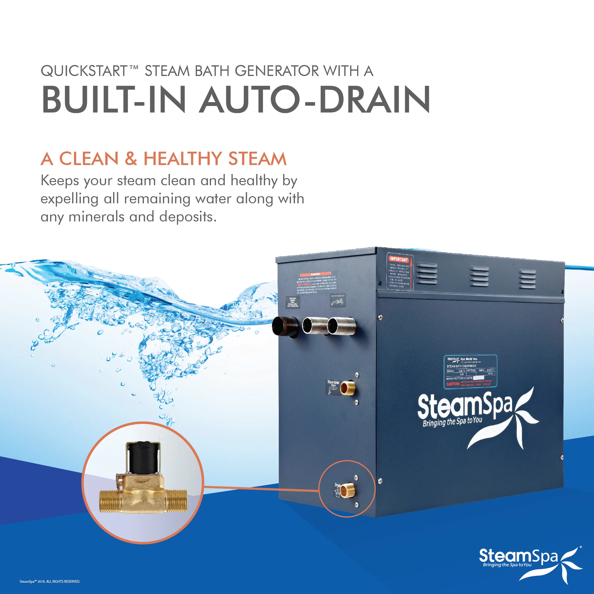 Oasis Series Steam Bath Generator with Continuous Steam, Quick Start, and Auto Drain Technology - Image 3