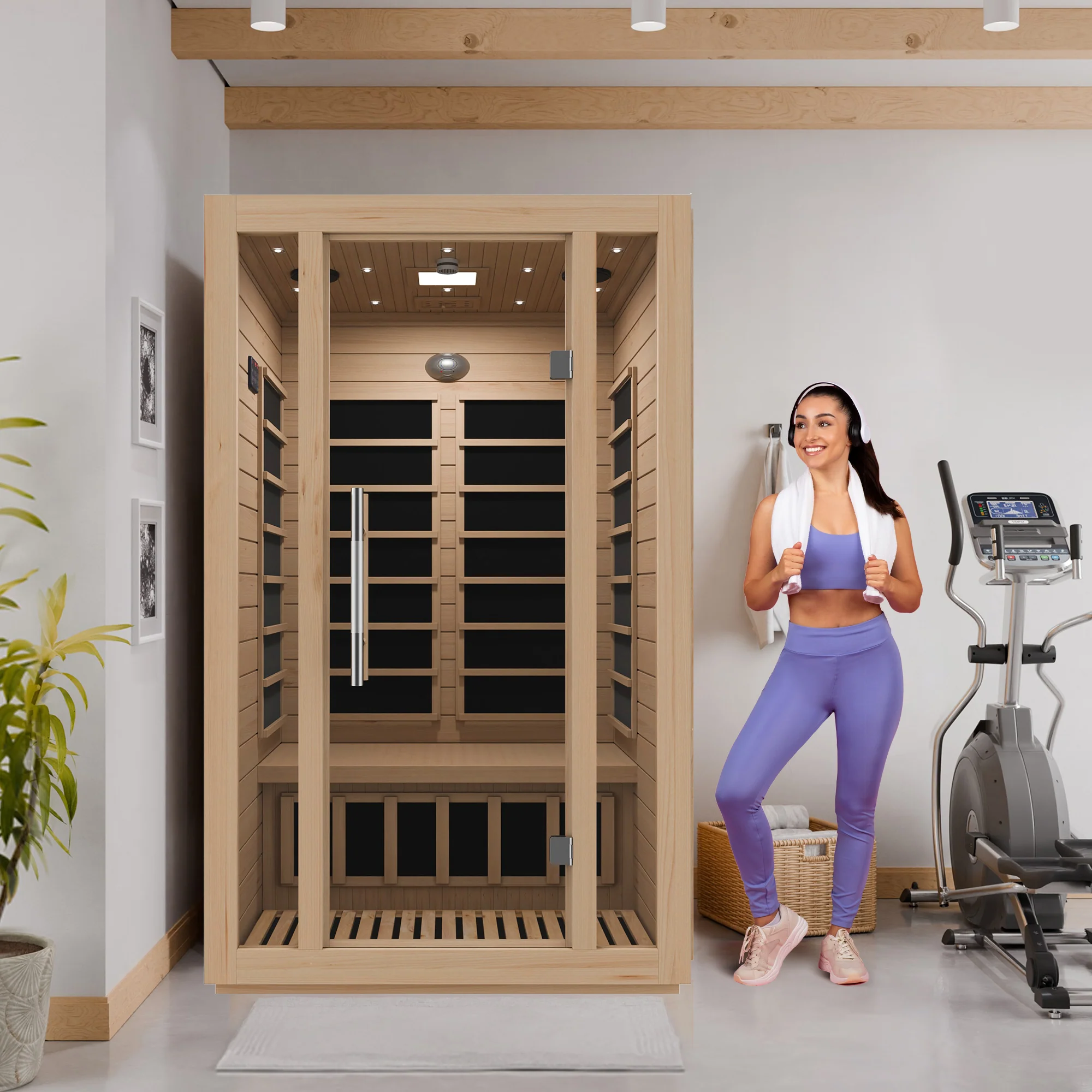 Maldives 2-Person Indoor Hemlock Wooden Low EMF Carbon FAR Infrared Home Sauna Room with LED Touch Control Panel - Image 6