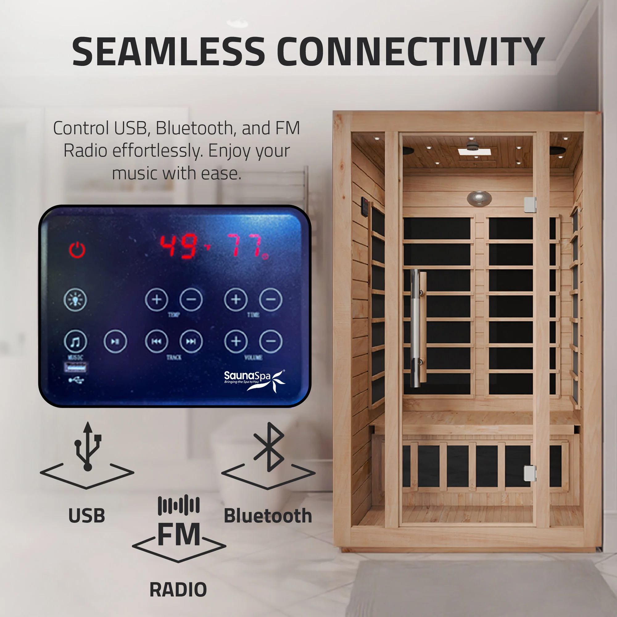 Maldives 2-Person Indoor Hemlock Wooden Low EMF Carbon FAR Infrared Home Sauna Room with LED Touch Control Panel - Image 7