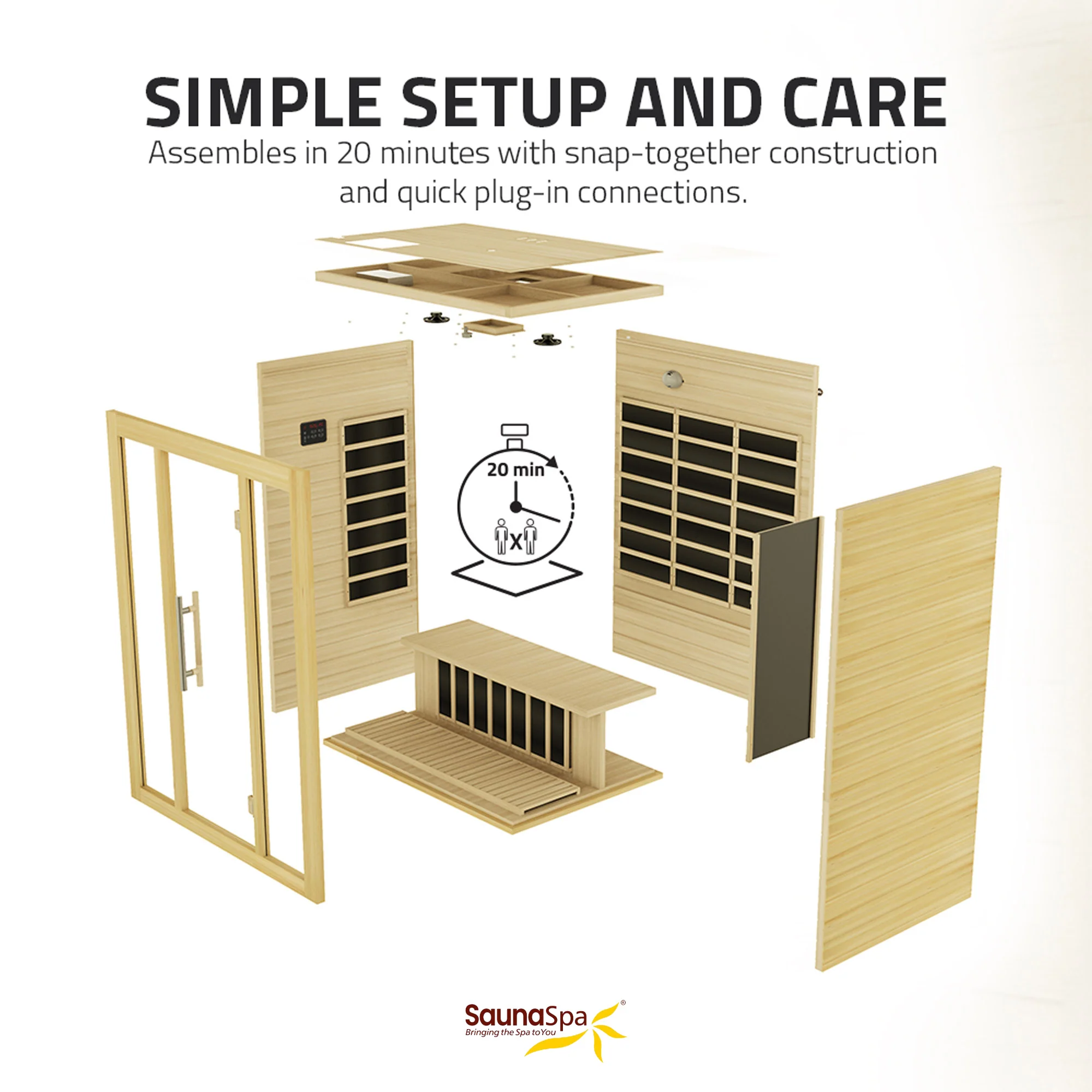 Maldives 2-Person Indoor Hemlock Wooden Low EMF Carbon FAR Infrared Home Sauna Room with LED Touch Control Panel - Image 9