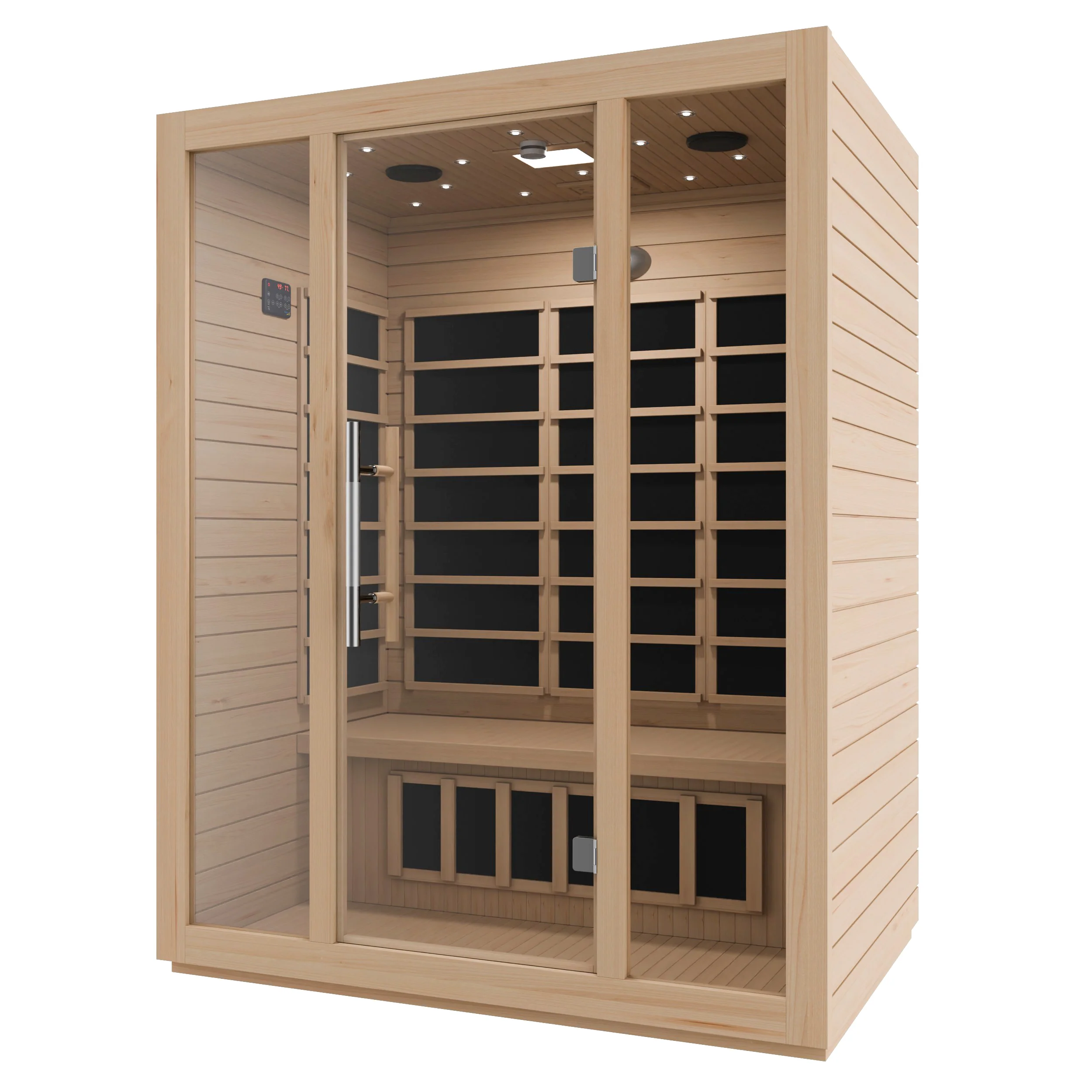 Maldives 3- Person Indoor Hemlock Wooden Carbon FAR Infrared Home Sauna Room with LED Touch Control Panel and Heater - Image 3