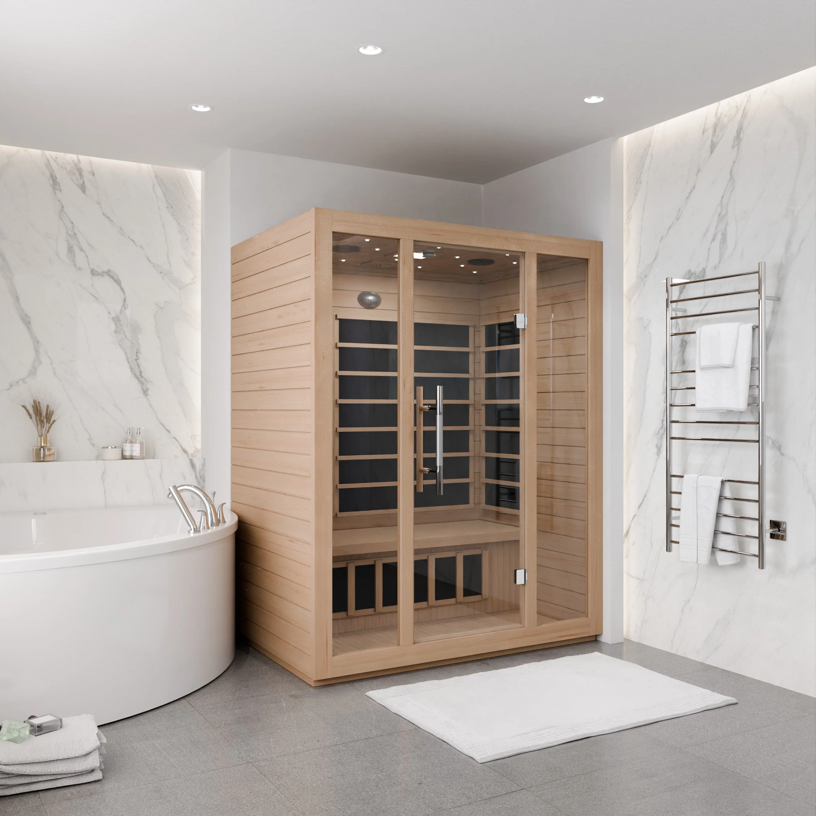 Maldives 3- Person Indoor Hemlock Wooden Carbon FAR Infrared Home Sauna Room with LED Touch Control Panel and Heater - Image 4