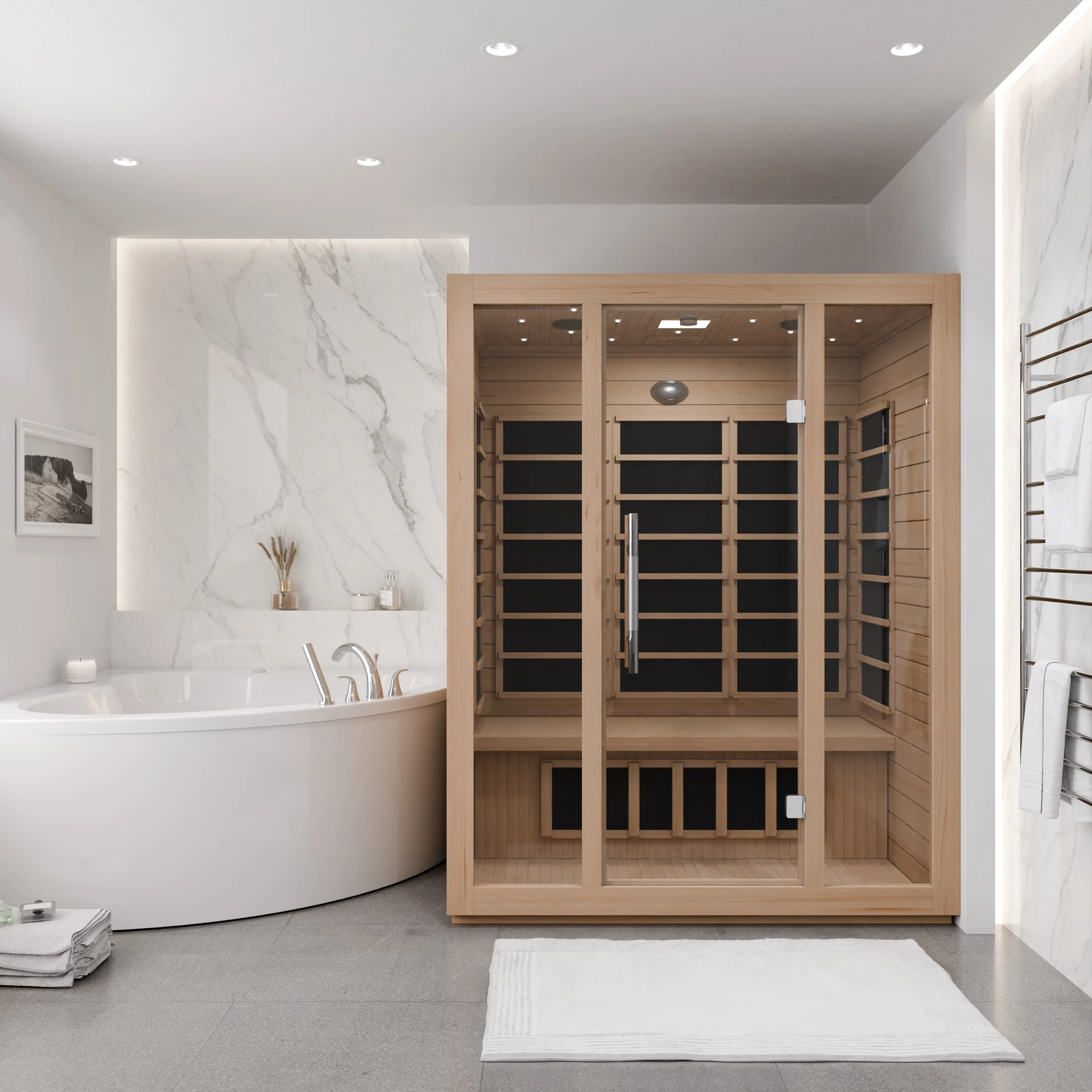 Maldives 3- Person Indoor Hemlock Wooden Carbon FAR Infrared Home Sauna Room with LED Touch Control Panel and Heater - Image 5