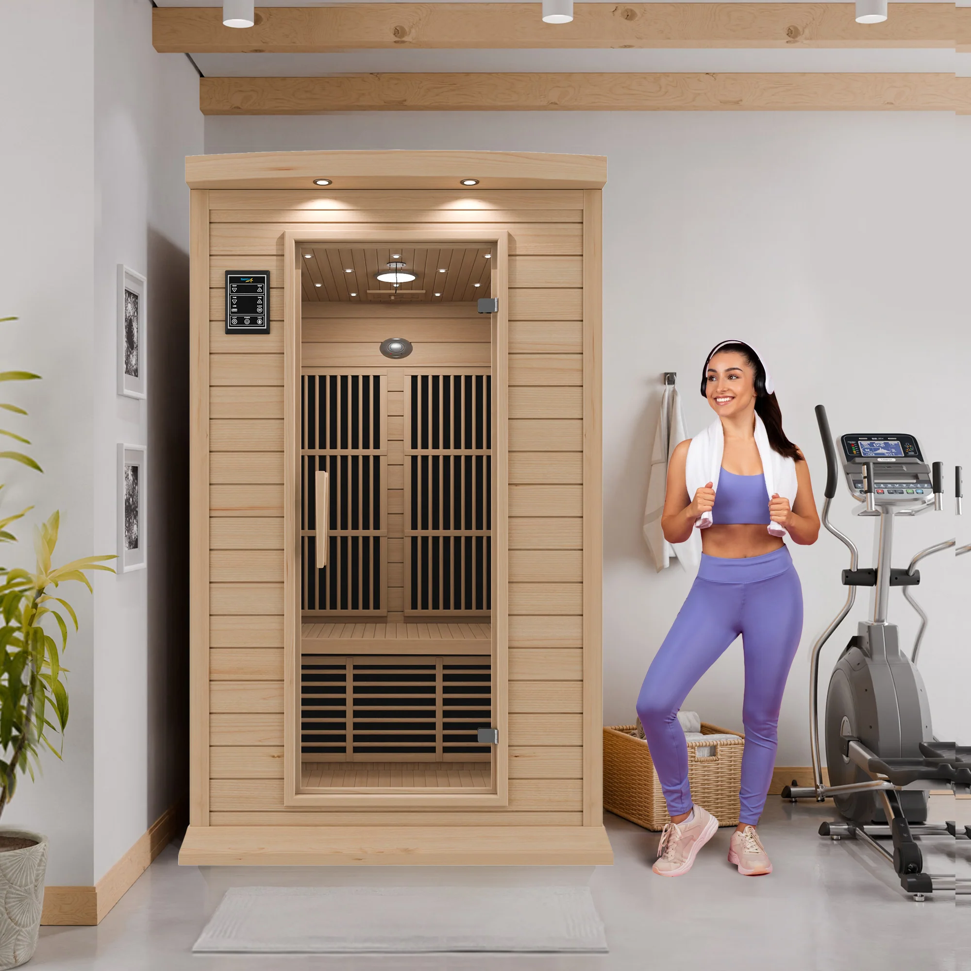 Seychelles 2-Person Carbon FAR Infrared Infrared Hemlock Wooden Indoor Home Sauna Room with LED Touch Control Panel - Image 6