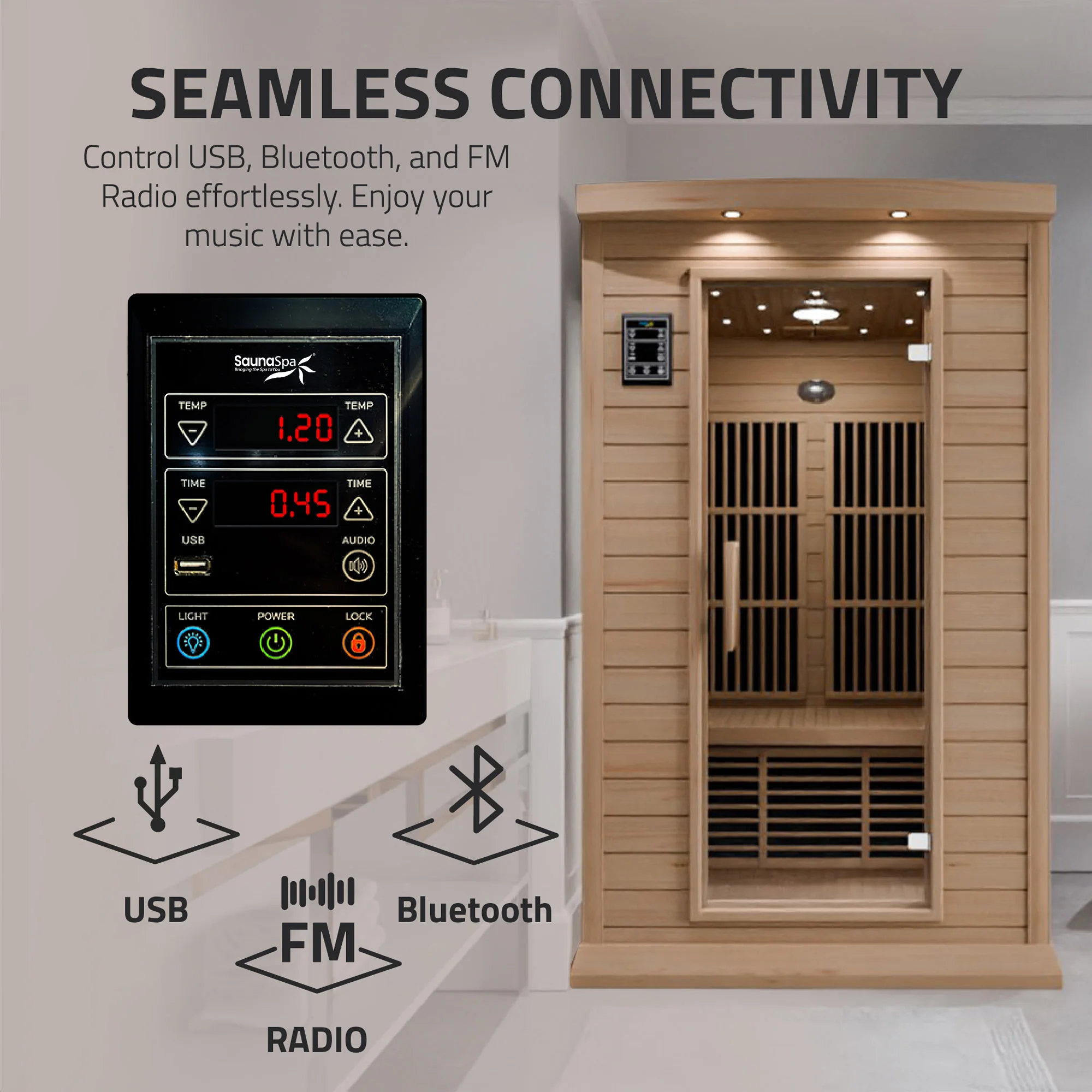 Seychelles 2-Person Carbon FAR Infrared Infrared Hemlock Wooden Indoor Home Sauna Room with LED Touch Control Panel - Image 7