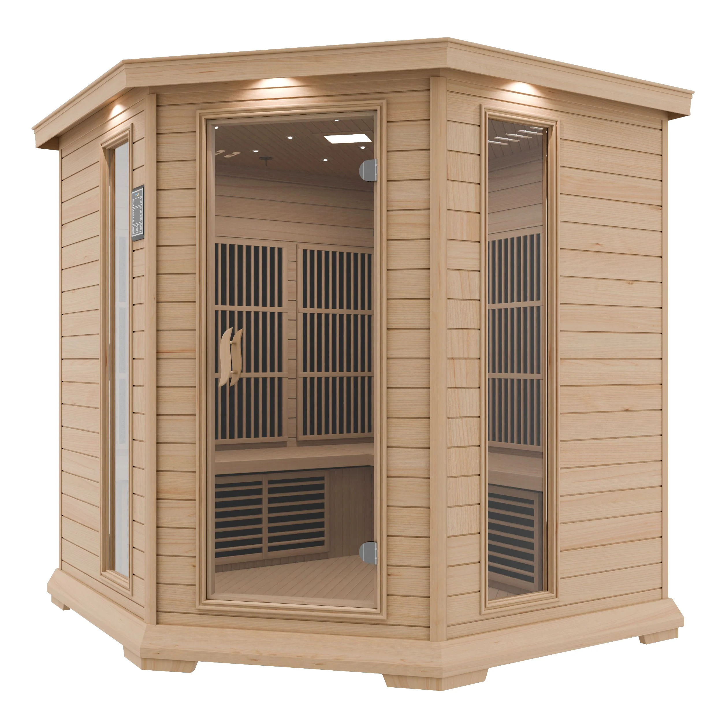 Mauritius 5-Person Carbon FAR Infrared Hemlock Wooden Indoor Home Sauna Room with LED Touch Control Panel - Image 3