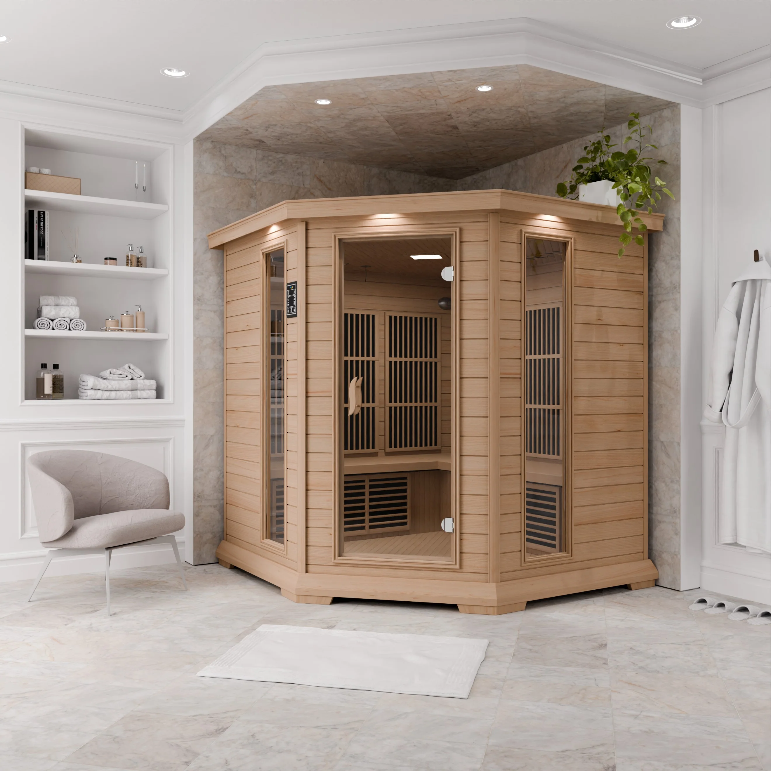 Mauritius 5-Person Carbon FAR Infrared Hemlock Wooden Indoor Home Sauna Room with LED Touch Control Panel - Image 4