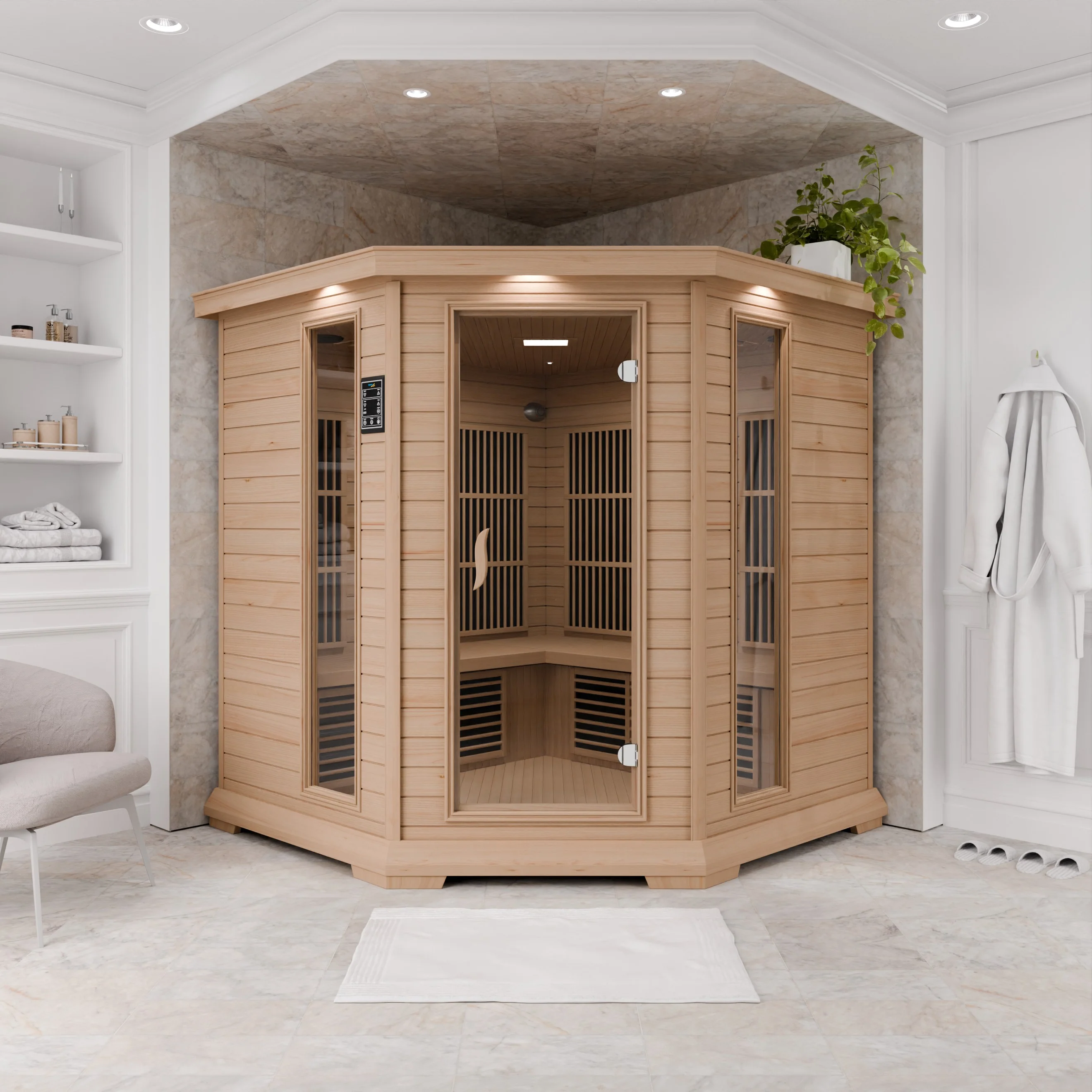 Mauritius 5-Person Carbon FAR Infrared Hemlock Wooden Indoor Home Sauna Room with LED Touch Control Panel - Image 5