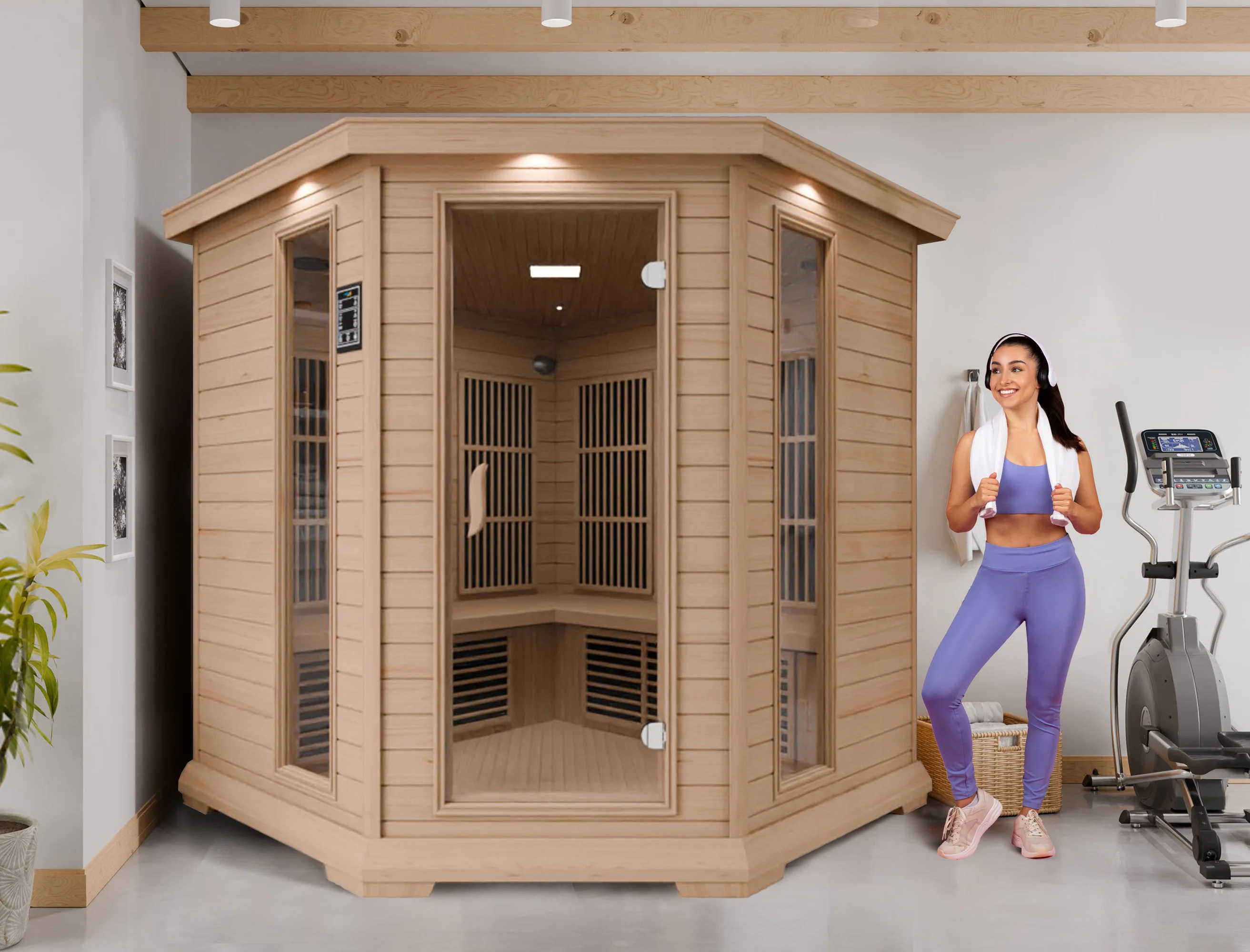 Mauritius 5-Person Carbon FAR Infrared Hemlock Wooden Indoor Home Sauna Room with LED Touch Control Panel - Image 6