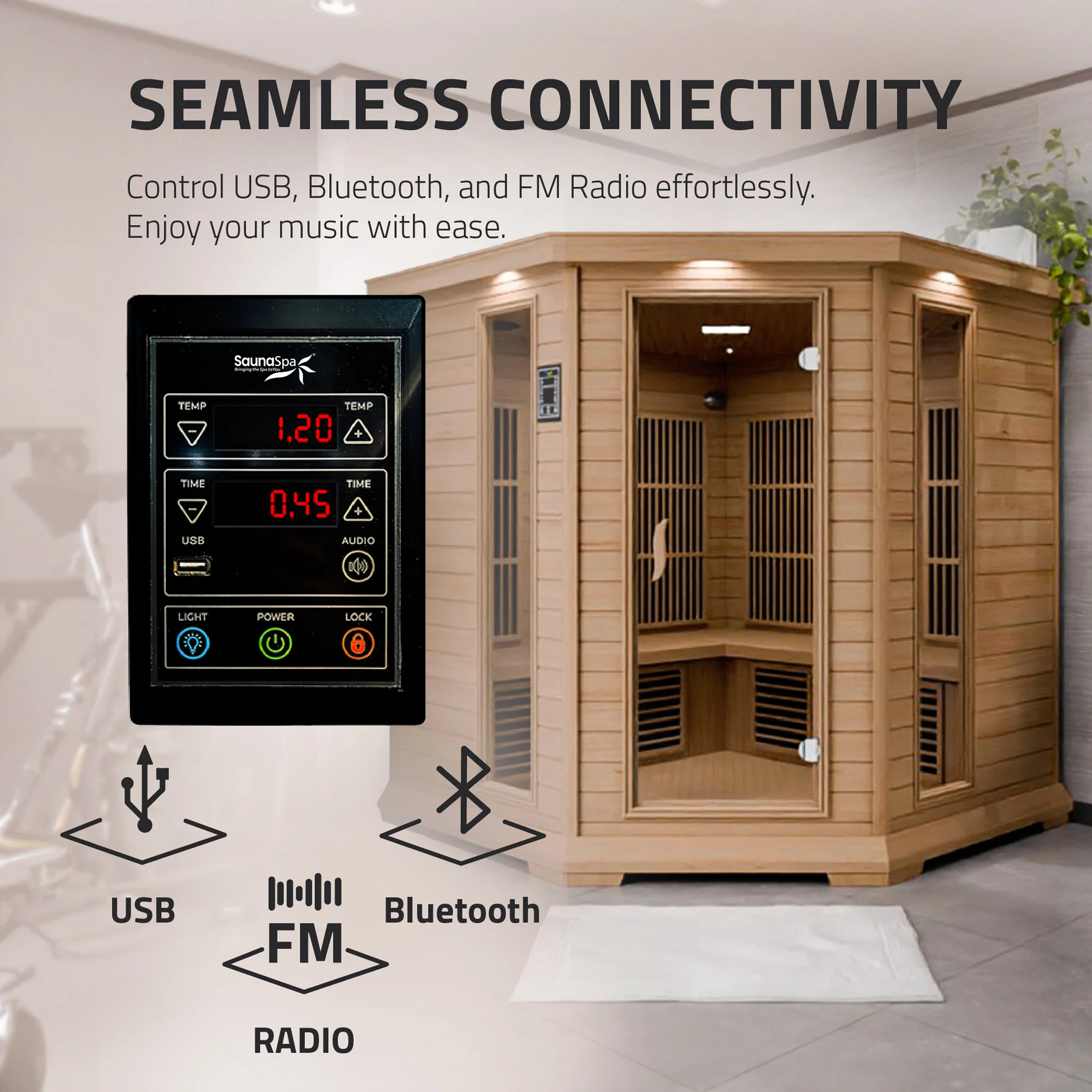 Mauritius 5-Person Carbon FAR Infrared Hemlock Wooden Indoor Home Sauna Room with LED Touch Control Panel - Image 7