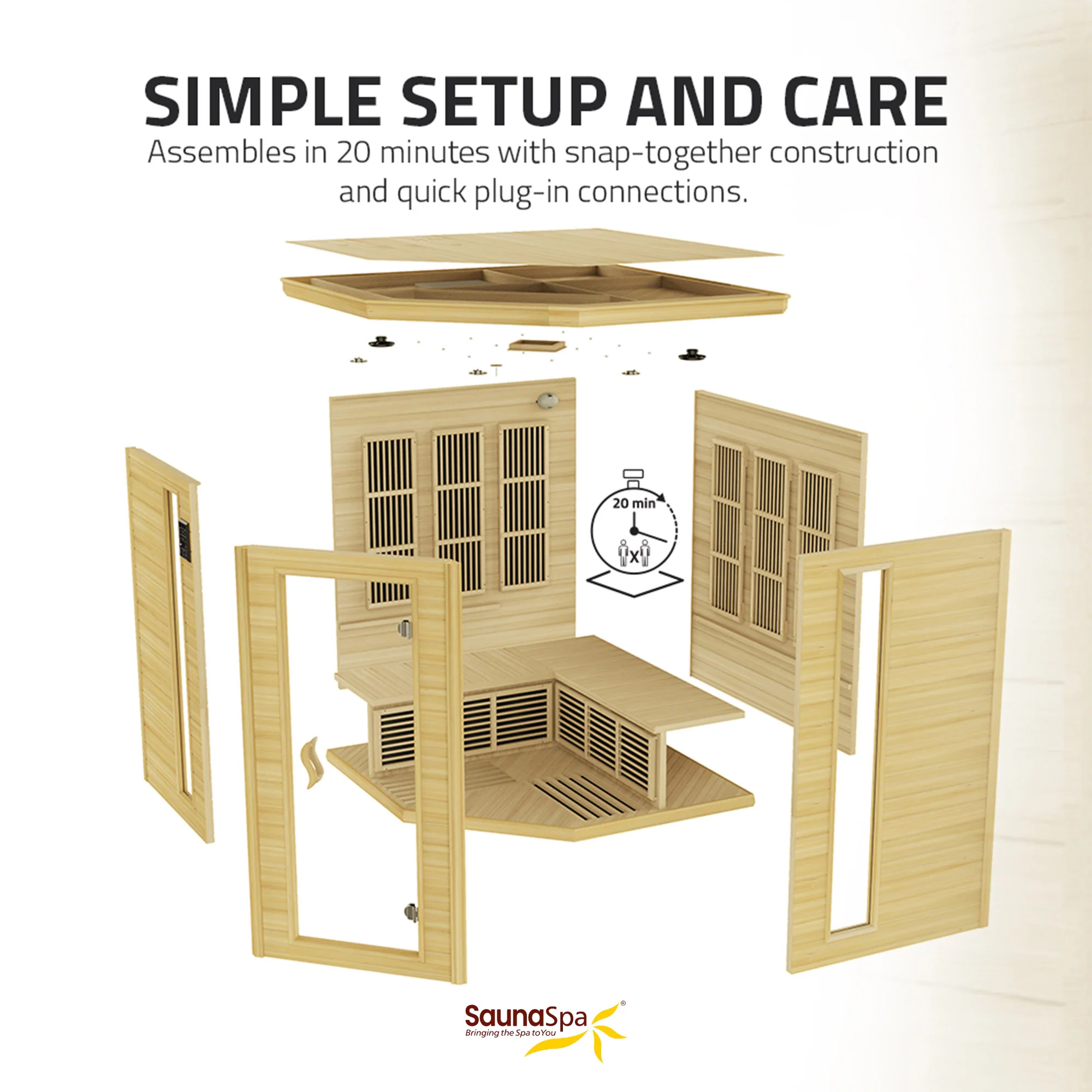 Mauritius 5-Person Carbon FAR Infrared Hemlock Wooden Indoor Home Sauna Room with LED Touch Control Panel - Image 9