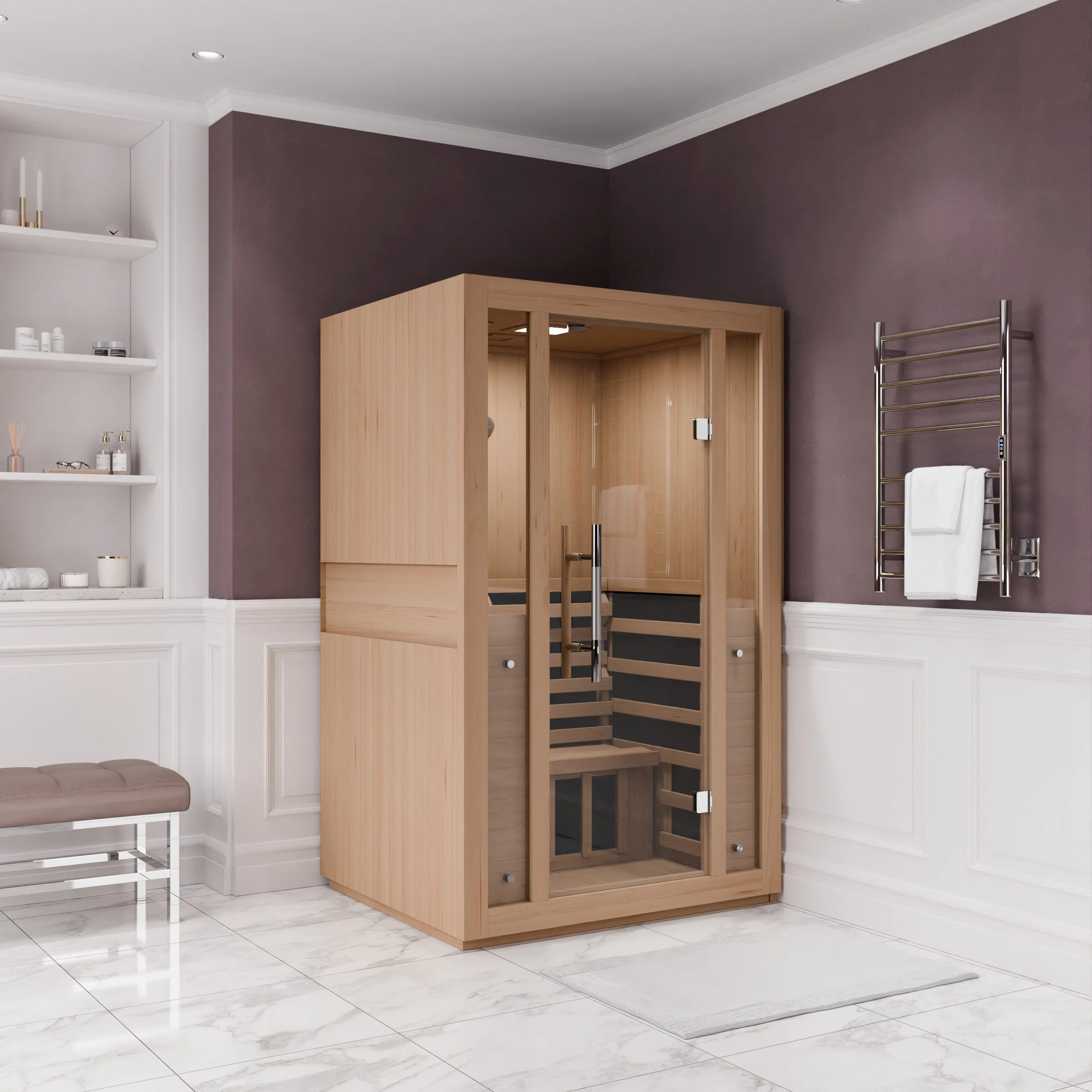 Fiji 2-Person Carbon FAR Infrared Hemlock Wooden Indoor Home Sauna Room with LED Touch Control Panel - Image 4