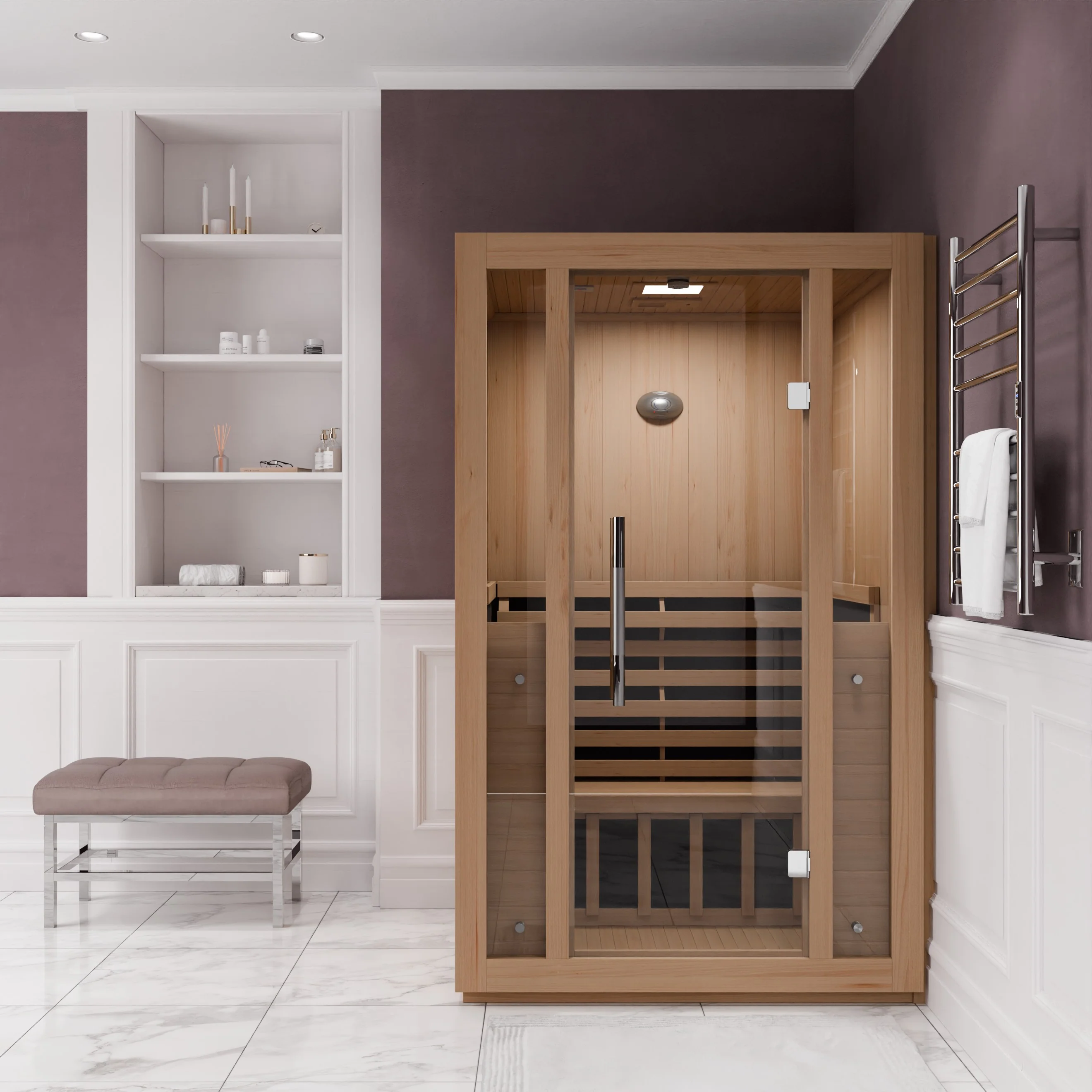 Fiji 2-Person Carbon FAR Infrared Hemlock Wooden Indoor Home Sauna Room with LED Touch Control Panel - Image 5