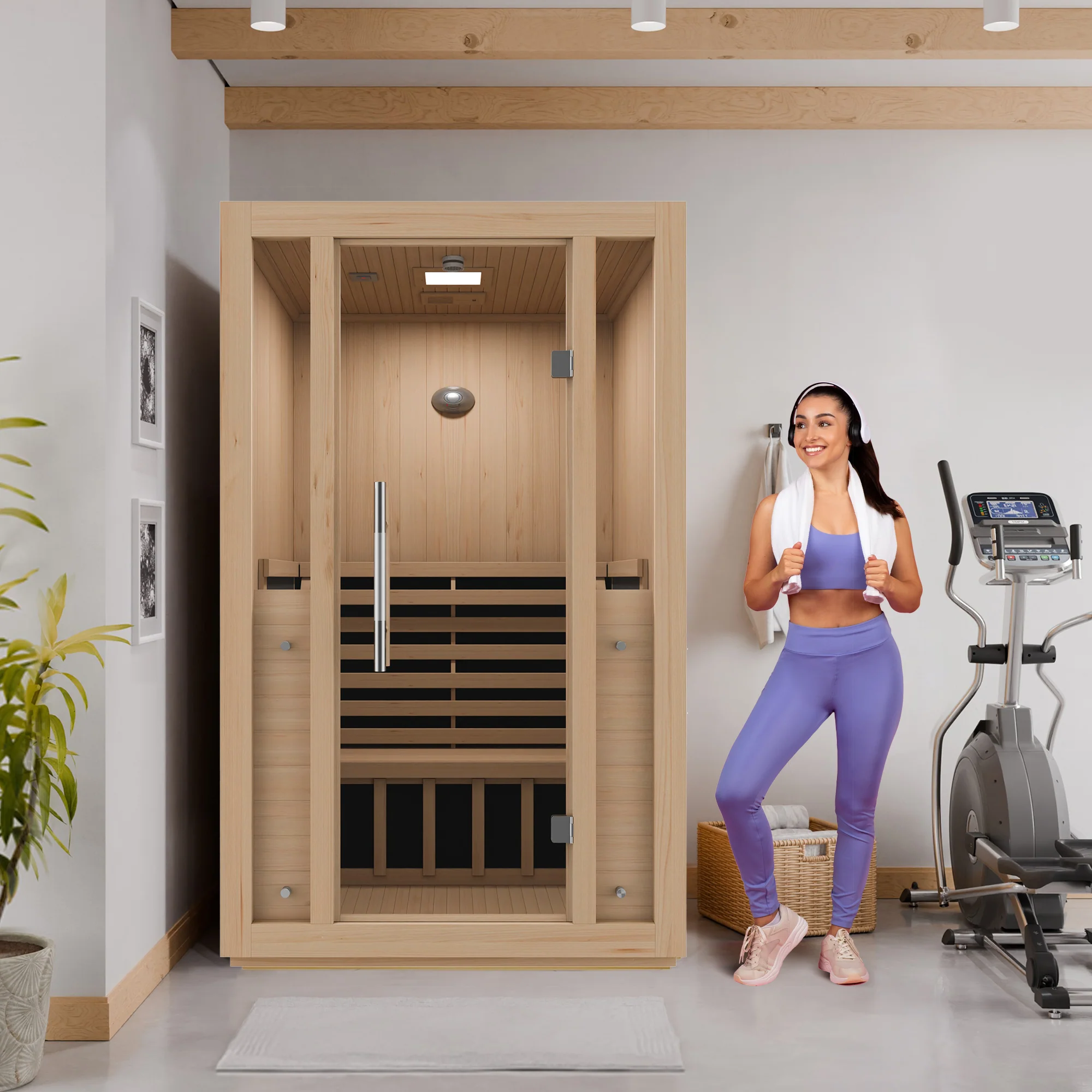 Fiji 2-Person Carbon FAR Infrared Hemlock Wooden Indoor Home Sauna Room with LED Touch Control Panel - Image 6