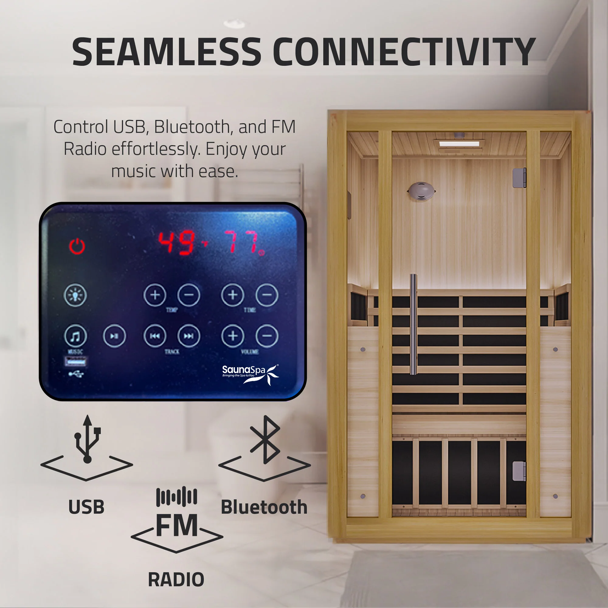 Fiji 2-Person Carbon FAR Infrared Hemlock Wooden Indoor Home Sauna Room with LED Touch Control Panel - Image 7