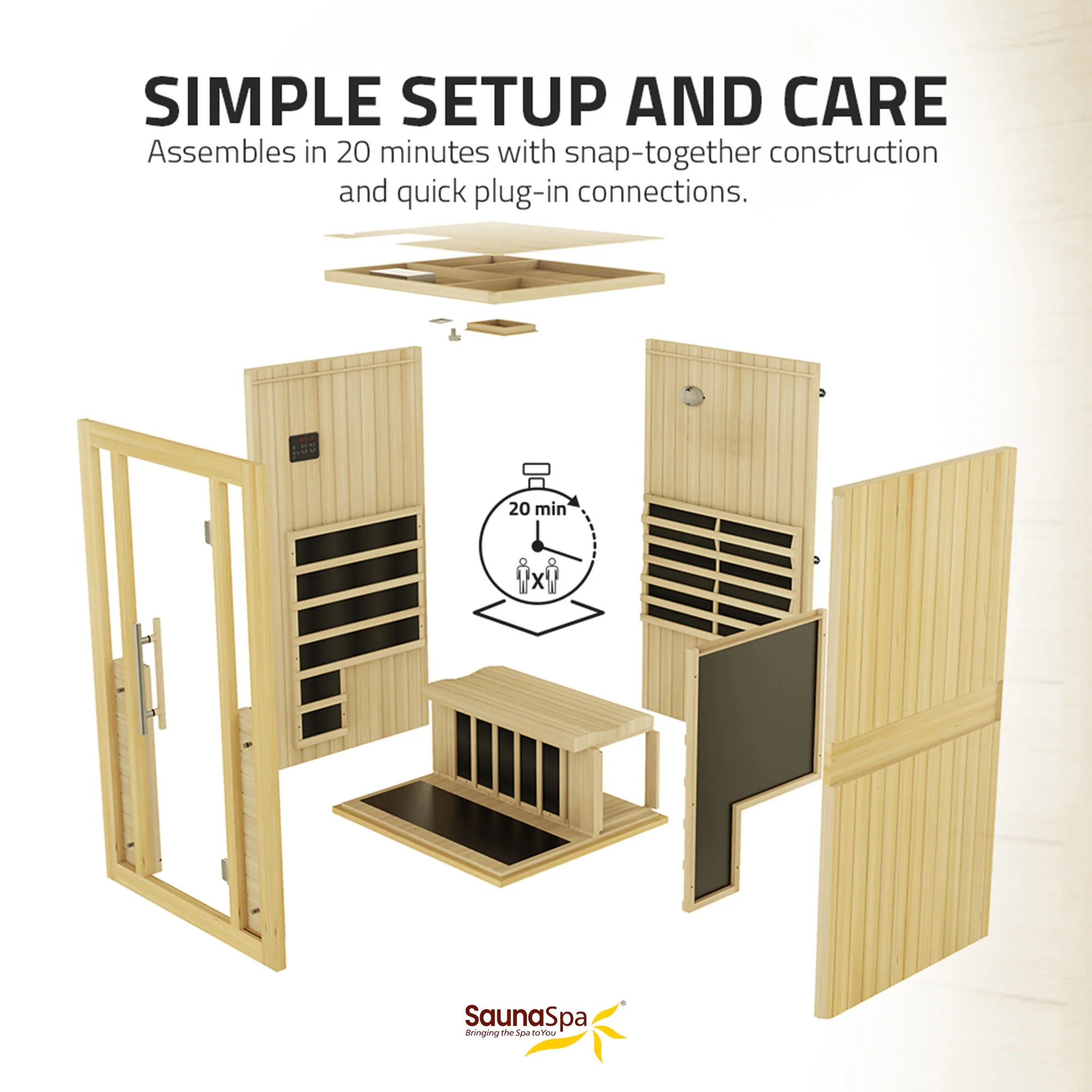 Fiji 2-Person Carbon FAR Infrared Hemlock Wooden Indoor Home Sauna Room with LED Touch Control Panel - Image 9