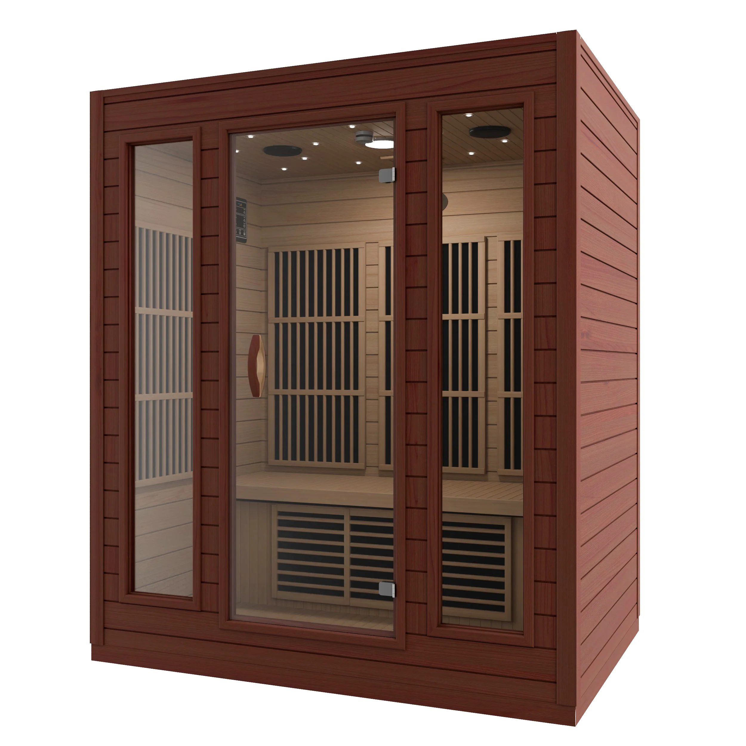 Curacao 3-Person Carbon FAR Infrared Hemlock Wooden Indoor Home Sauna Room with LED Touch Control Panel - Image 3