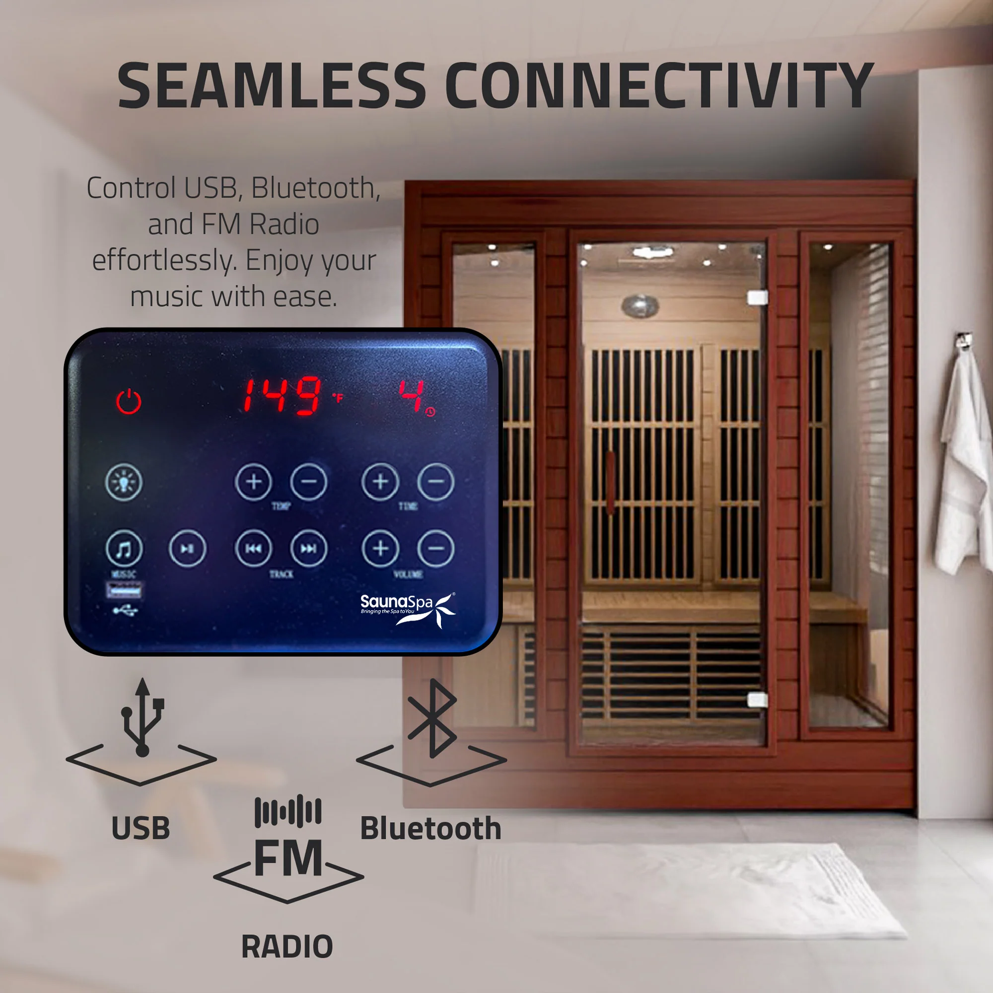 Curacao 3-Person Carbon FAR Infrared Hemlock Wooden Indoor Home Sauna Room with LED Touch Control Panel - Image 7