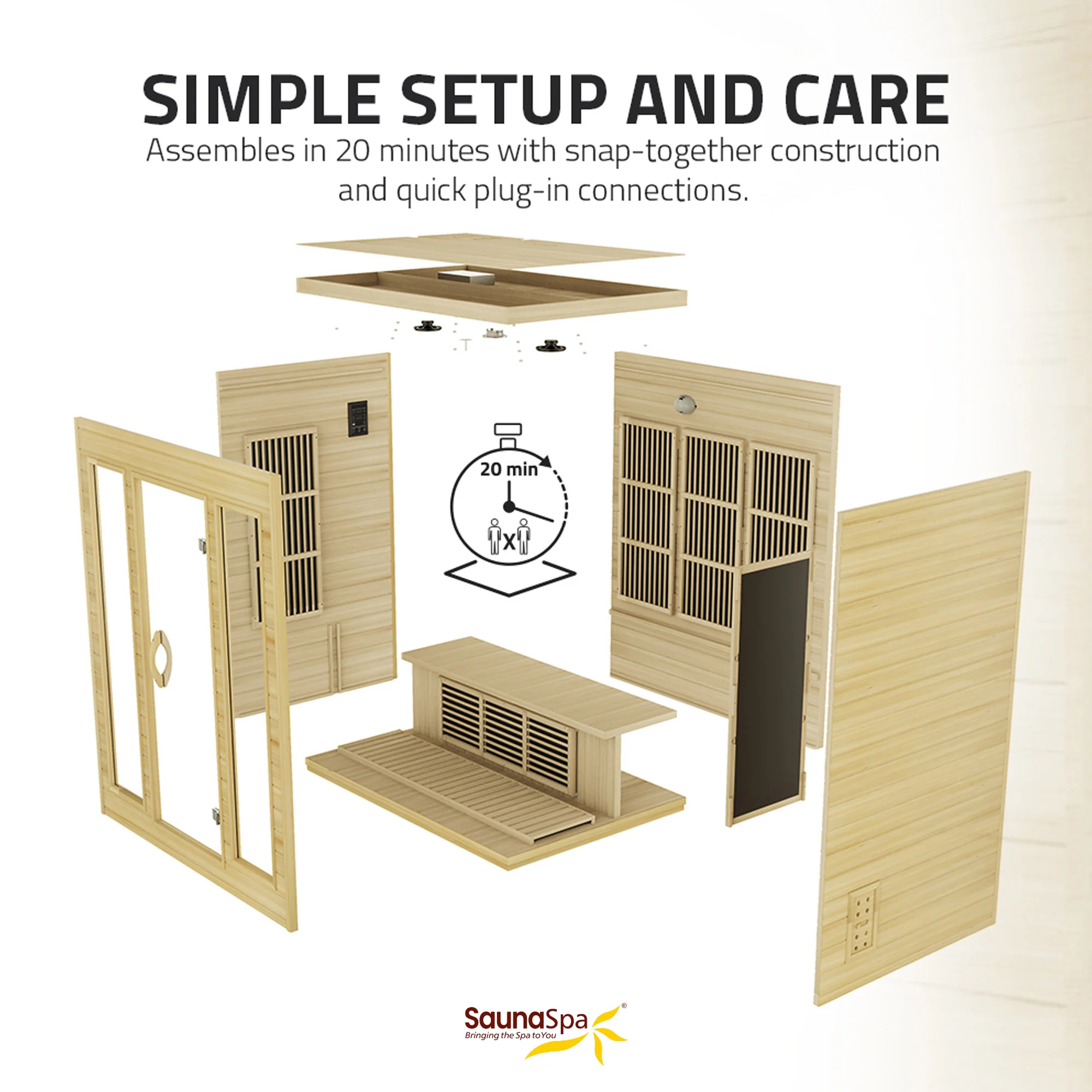 Curacao 3-Person Carbon FAR Infrared Hemlock Wooden Indoor Home Sauna Room with LED Touch Control Panel - Image 9