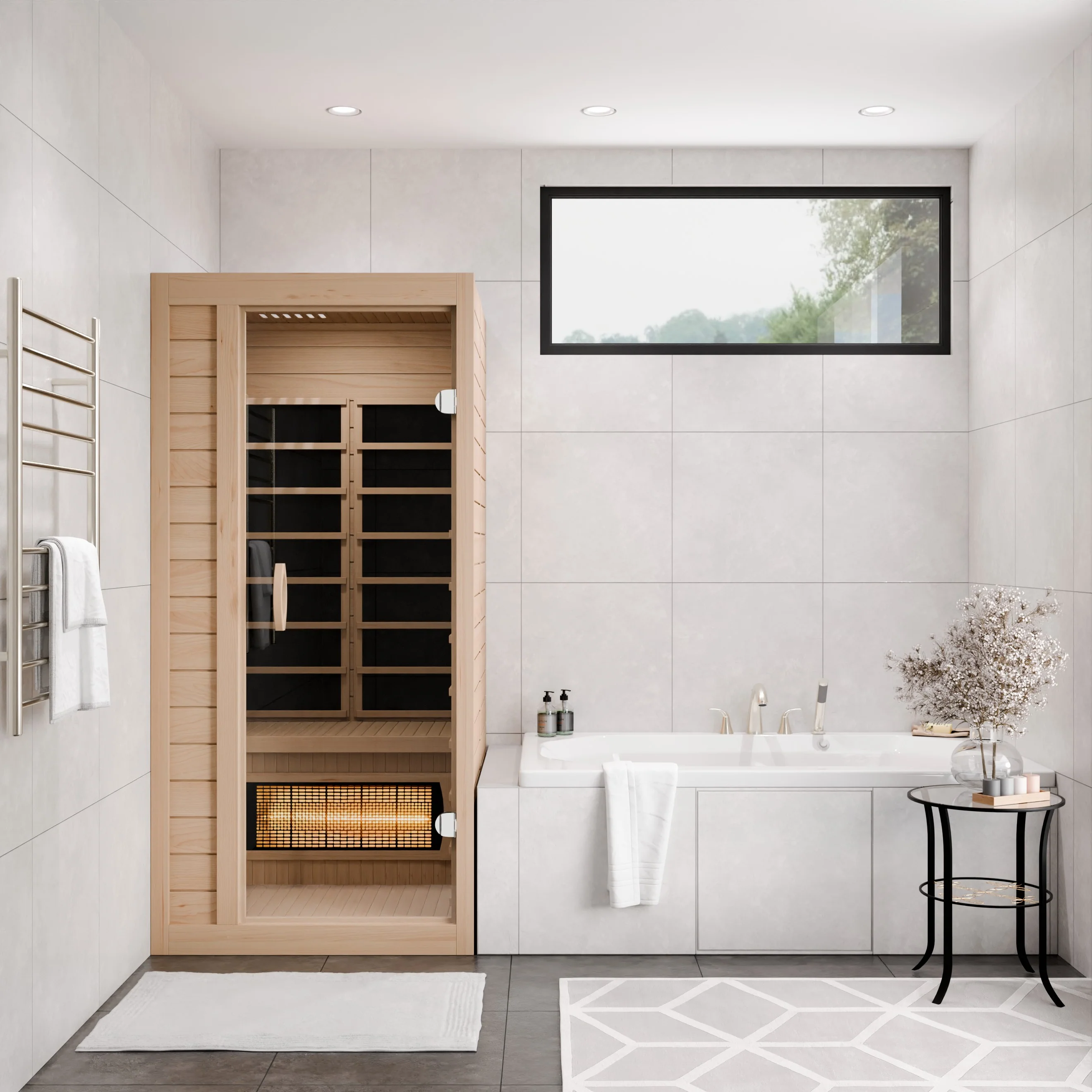 Lucia 1- Person Indoor Hemlock Wooden Carbon FAR Infrared Home Sauna Room with LED Touch Control Panel and Heater - Image 4