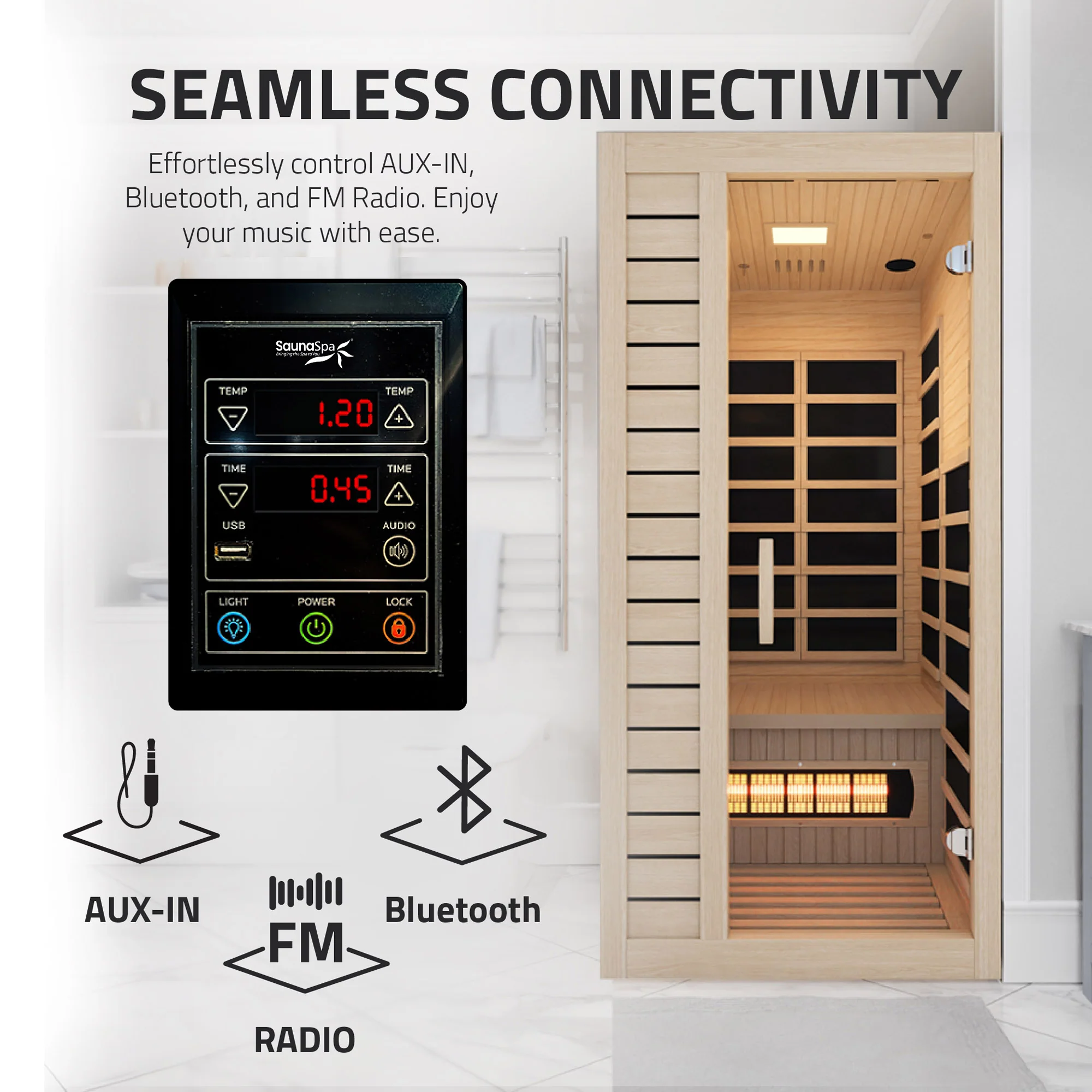 Lucia 1- Person Indoor Hemlock Wooden Carbon FAR Infrared Home Sauna Room with LED Touch Control Panel and Heater - Image 7